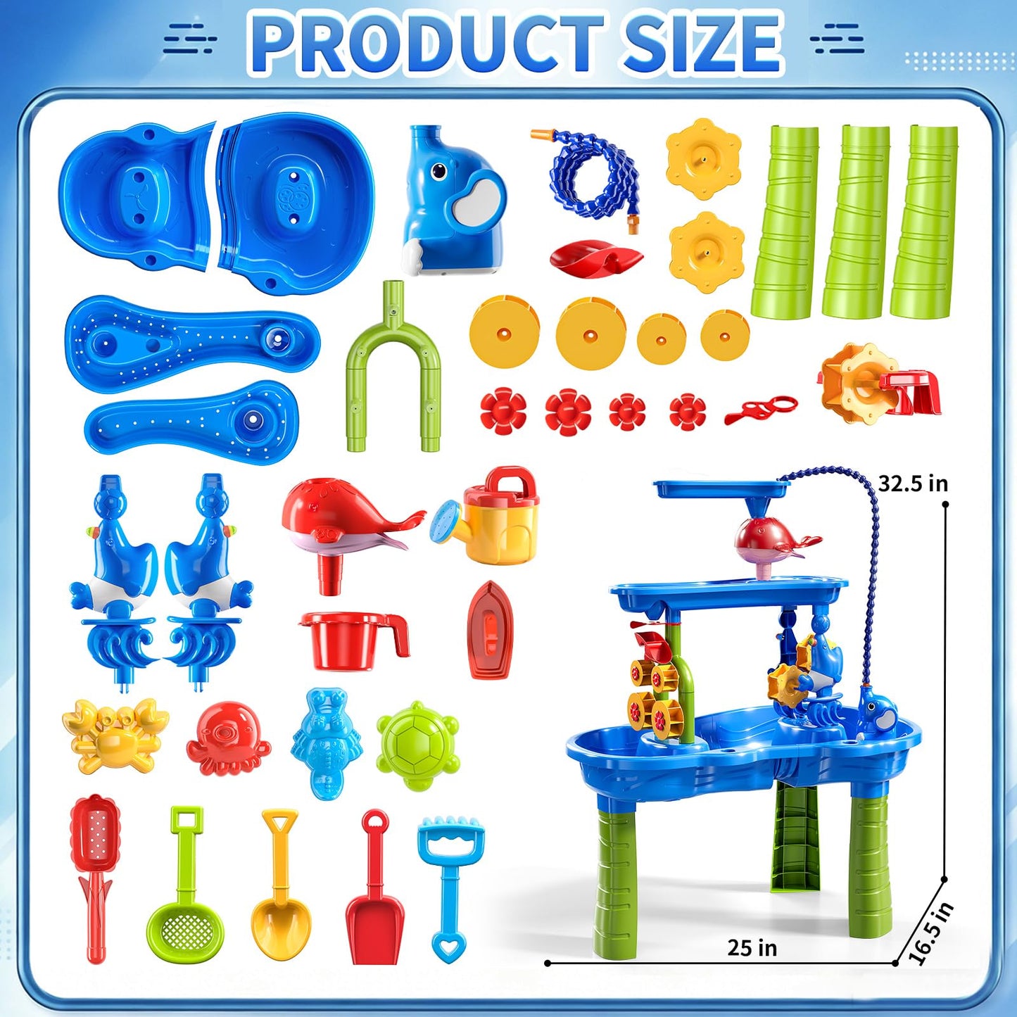 JUKUDAHU Water Table for Kids Ages 4-8 with Water Pumb, Summer Outdoor Sand Water Table for Boys Girls, Kids Water and Sand Activity Sensory Toys for Toddlers Age 3-8