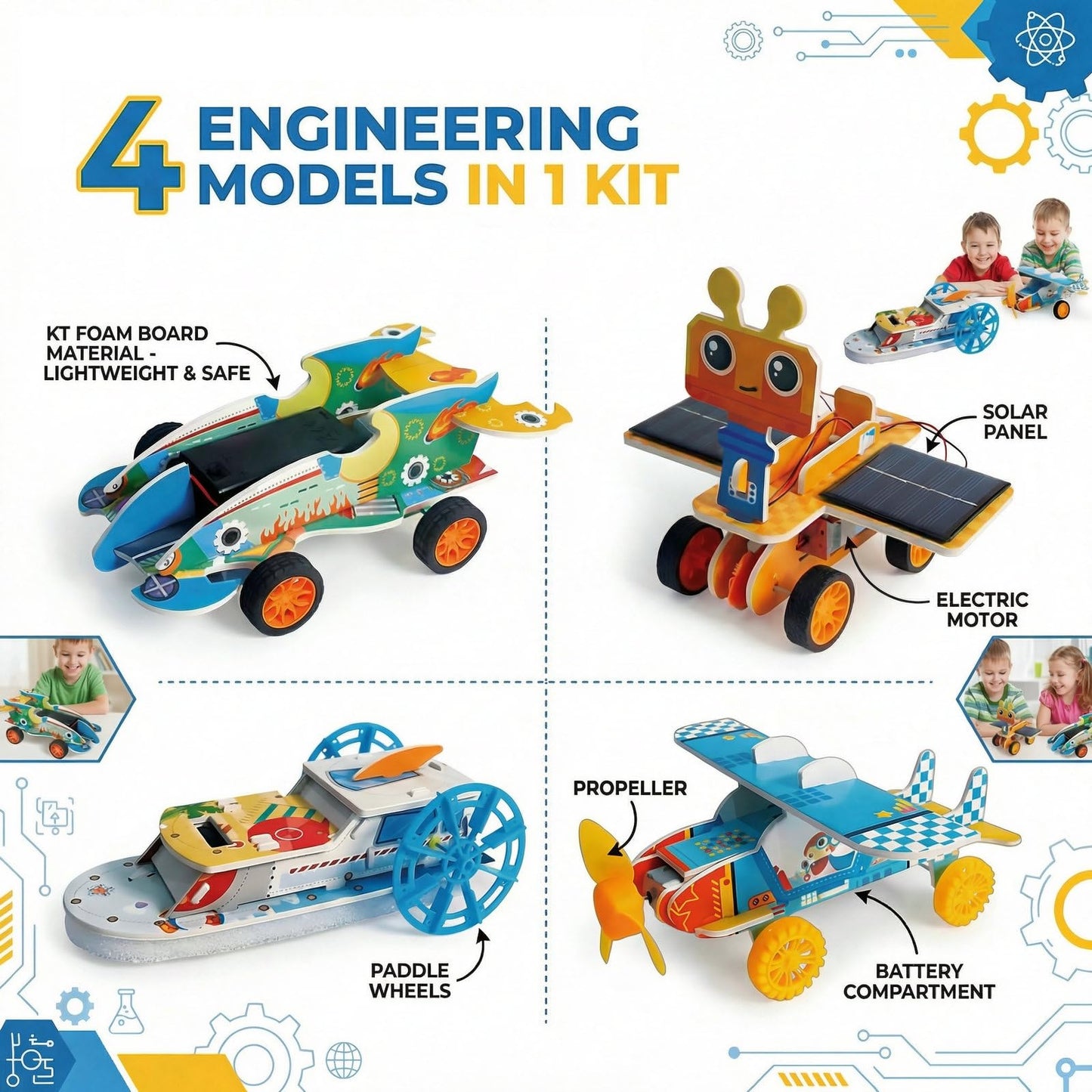 STEM Building Toys for Kids Ages 8-12 | 4-in-1 Science Kit Build DIY Engineering Projects | Educational Toys Gift for Boys & Girls Age 8 9 10 11 12 Year Old