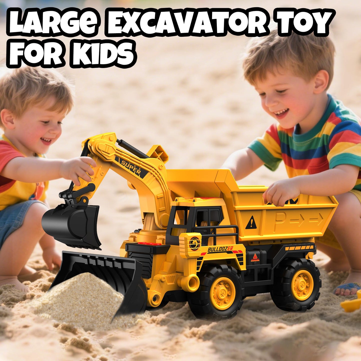 Construction Toy Truck with Race Track Launcher, 2-in-1 Storage Dump Truck and Excavator Playset with 10 Mini Cars, Racing Track Toys for Kids Ages 3-8, Birthday Gift for Boys Girls