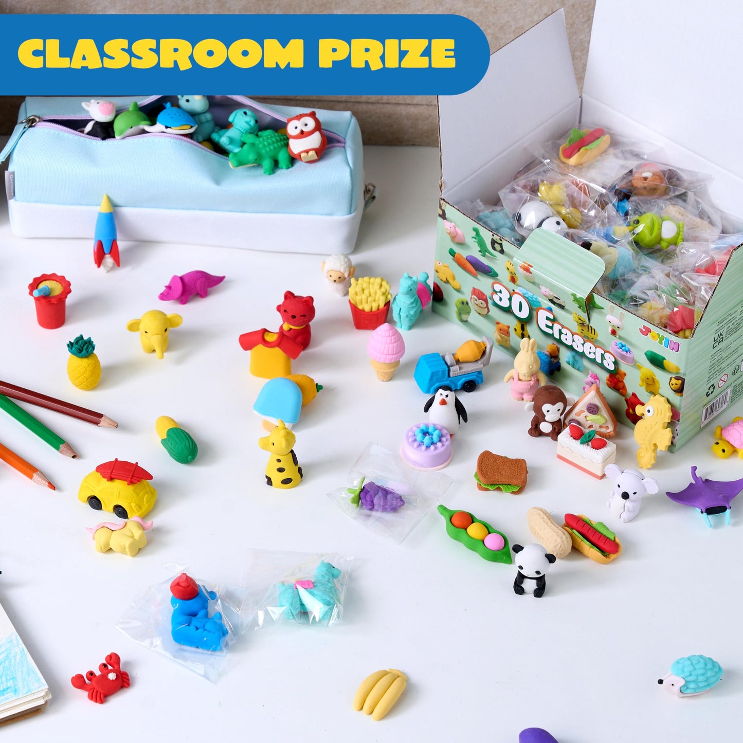 JOYIN 72Pcs Animal Erasers for Kids, Cute Pencils Erasers Bulk, Desk Pets Puzzle for Classroom Rewards Back to School Supplies Party Favors Treasure Box Toys Gifts