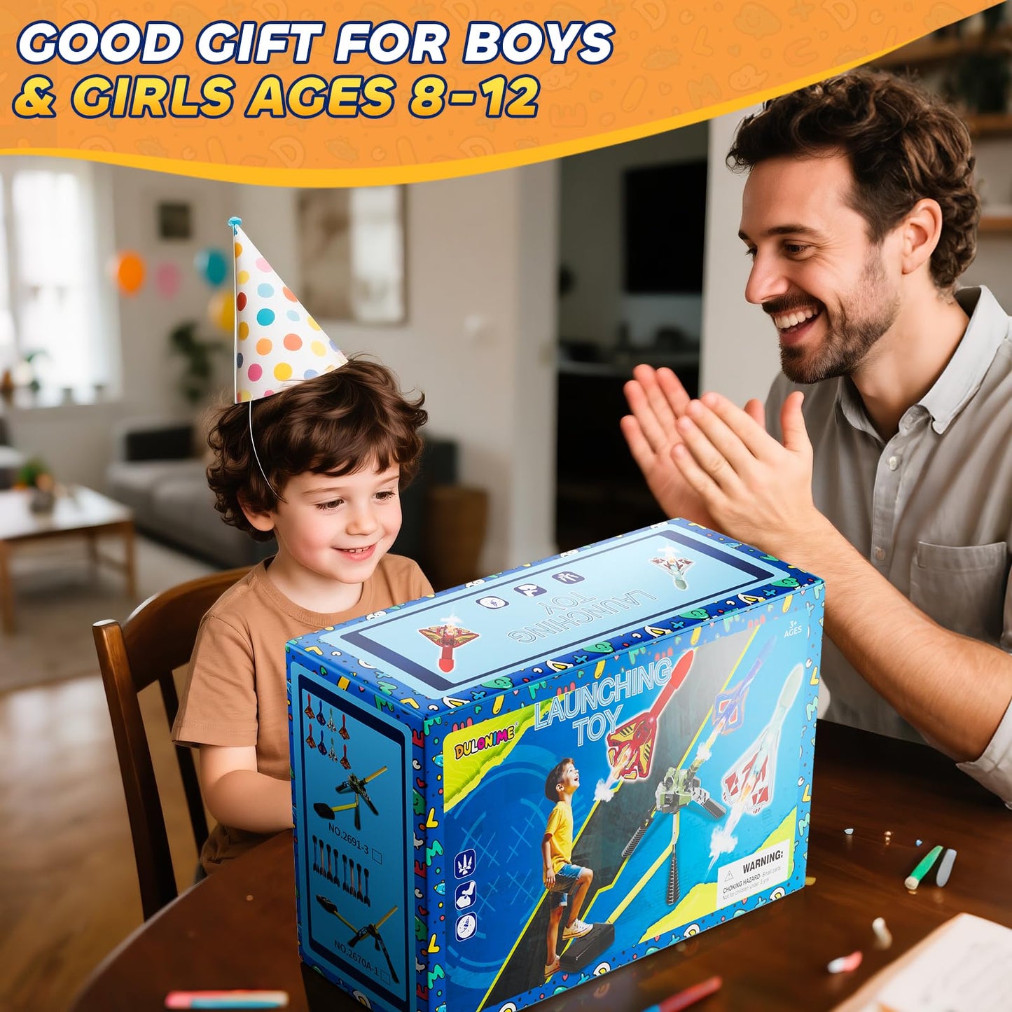 DULONIME Rocket Launcher for Kids with 8 LED Airplane Rockets and 2 Tank Launcher, Outdoor Toys for Toddlers, Rockets for Kids Age 4-8, 2 3 4 5 Year Old Boy Birthday Gift, Launching up to 120+ Feet