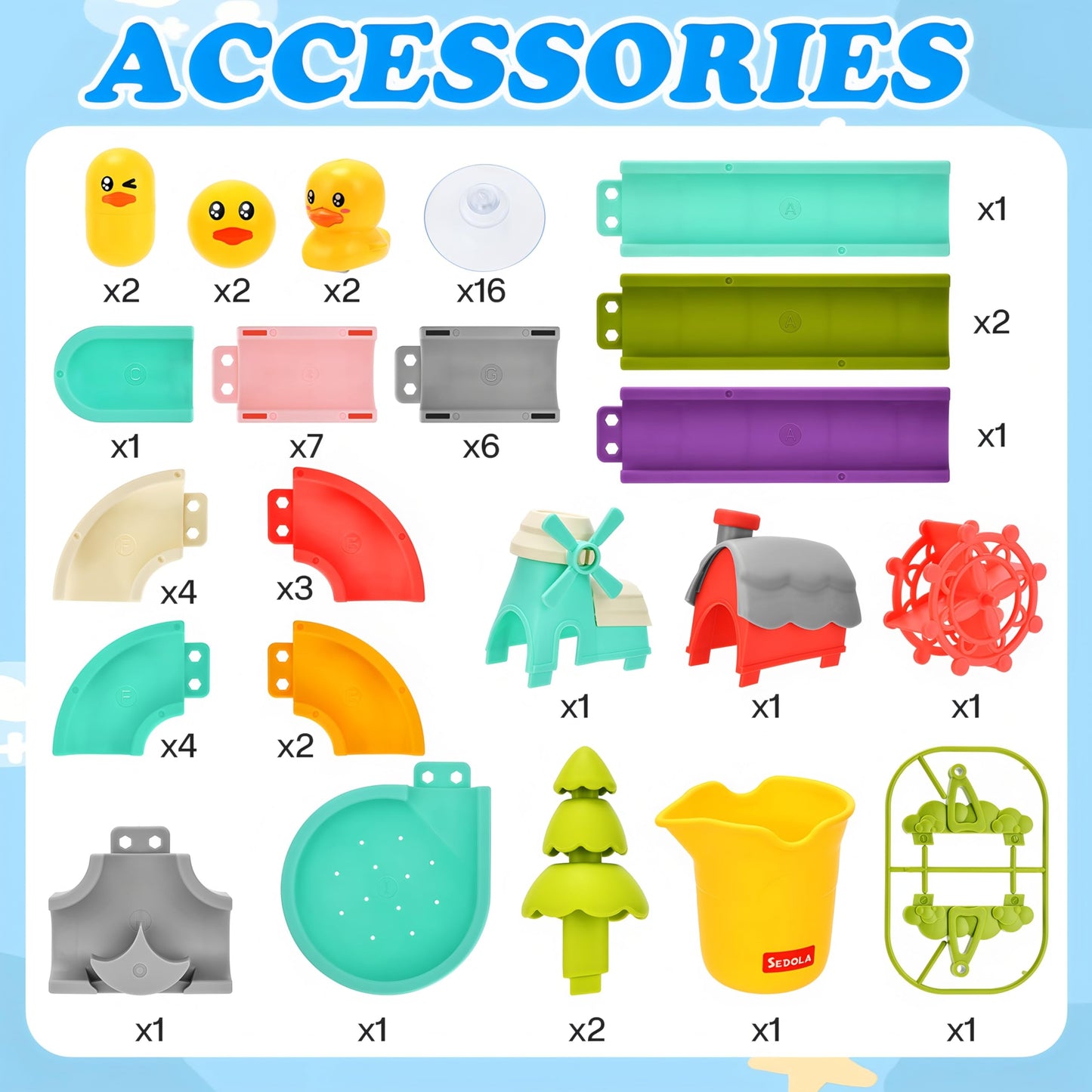 62 PCS Toddler Bath Toys for Kids Ages 3-5 4-8,Large Fun DIY Suction Cup Bathtub Mold Free Shower Toy Set,Duck Slide Building Game Toys for Ages 3 4 5 6 7 8 Year Old,Birthday Gift for Baby Boys Girls