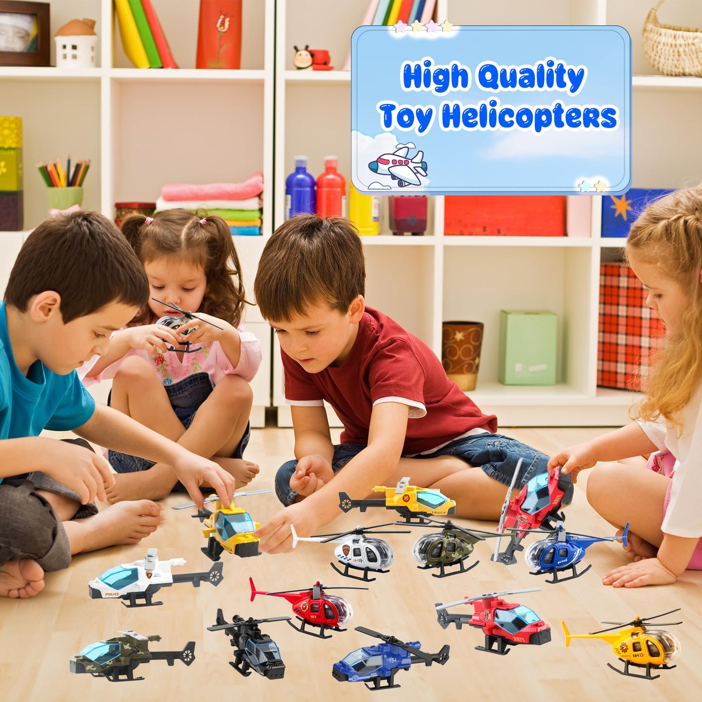 24 Pack Diecast Helicopter Toys Set Mini Alloy Helicopters Military Fighter Copters Pull Back Aircrafts for Party Favors Classroom Prizes Birthday Goodie Bag Fillers, 12 Colors