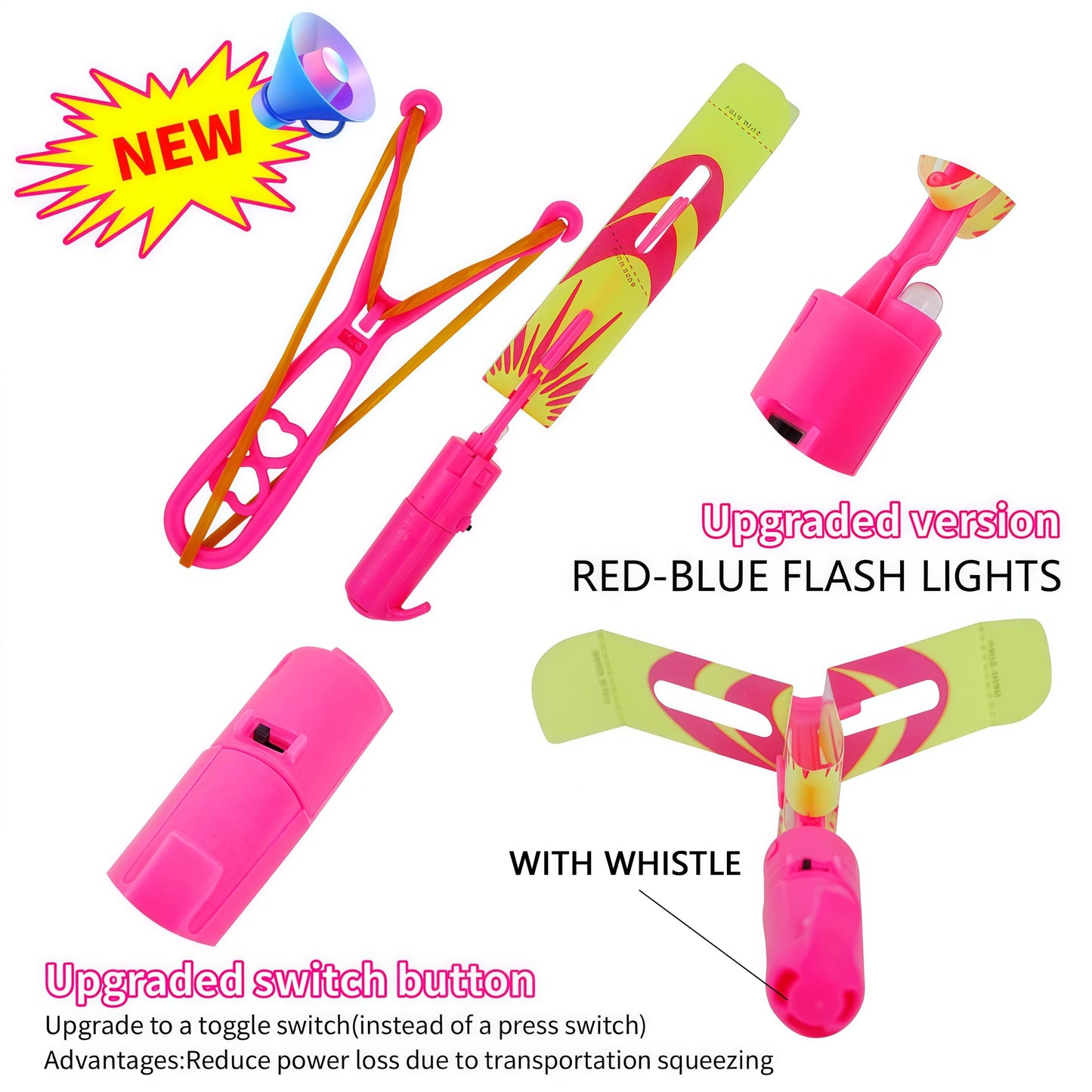 OceanWings LED Flying Set with Whistle,100 Slingshot+100 Glow Helicopter, Flying Toy Outdoor Toy Glow in The Dark Party Supplies Party Favors Bulk for Kids 8-12,4-8 Outdoor Camping Game