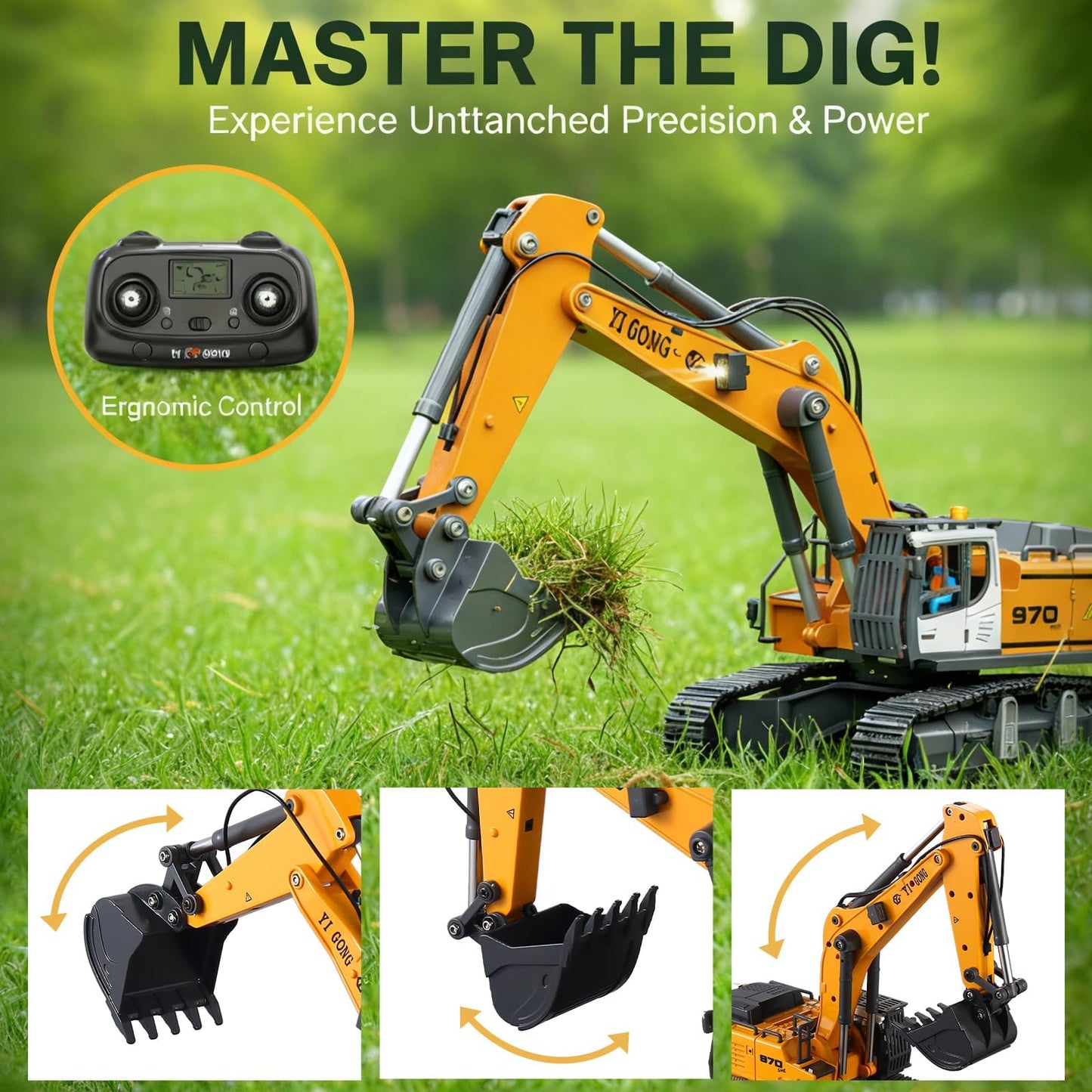 Munmel 1/50 Remote Control Excavator Metal Rc Construction Vehicles Digger Models Suitable for Adult Model Enthusiasts (Rc Excavator 970)