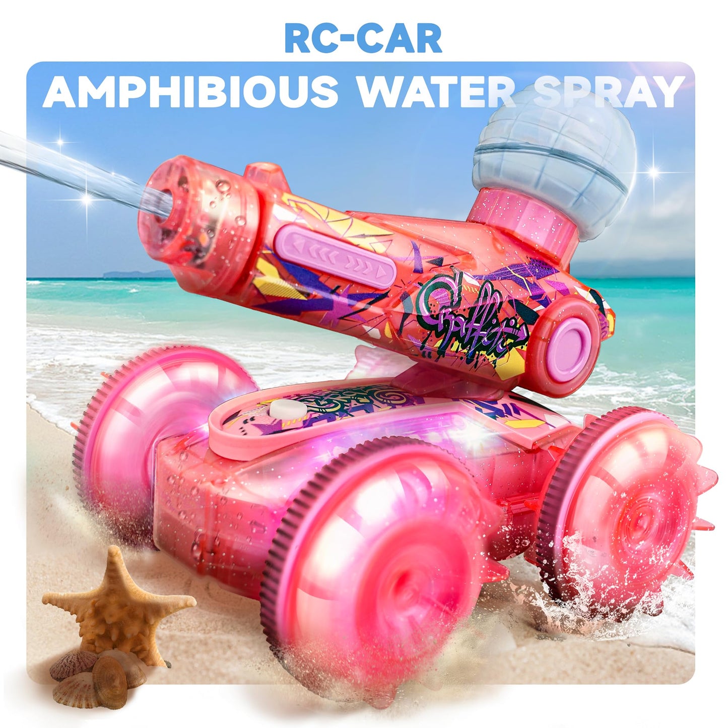 BEZGAR Amphibious Remote Control Car Toys for Ages 6-8, Rc Stunt Car with Water Gun for Boys and Girls 8-12, Remote Control Boat with Light Beach and Pool Toys for Kids (Pink)