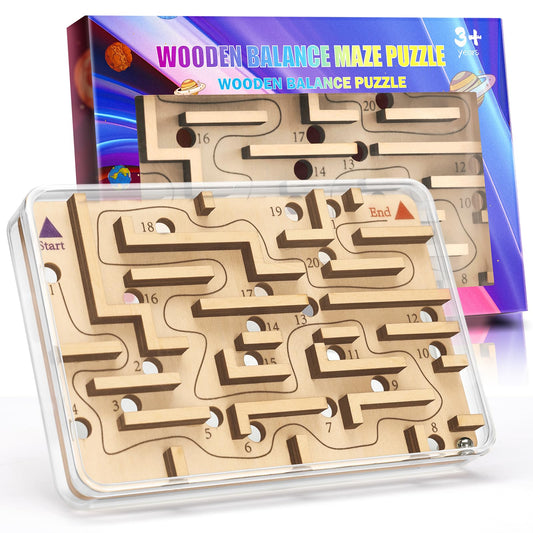 Handheld Fidget Puzzle Game for Kids and Adults - Challenging Wooden Labyrinth Marble Maze for Teen Boys - Fun Brain Teaser Puzzle Fidget Toys for Travel Stocking Stuffer Party Favor for Kids Ages 8+