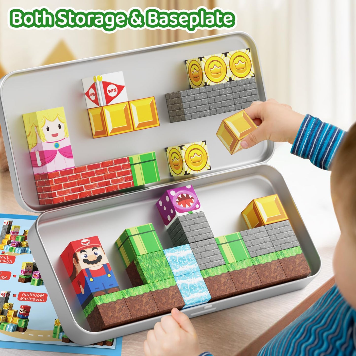 hunloot Magnetic Building Blocks Travel Toys for Kids Ages 4-8, Toddler Magnetic Cubes STEM Learning Set with Iron Storage Box – Portable Construction Toys for Boys Girls 3-5