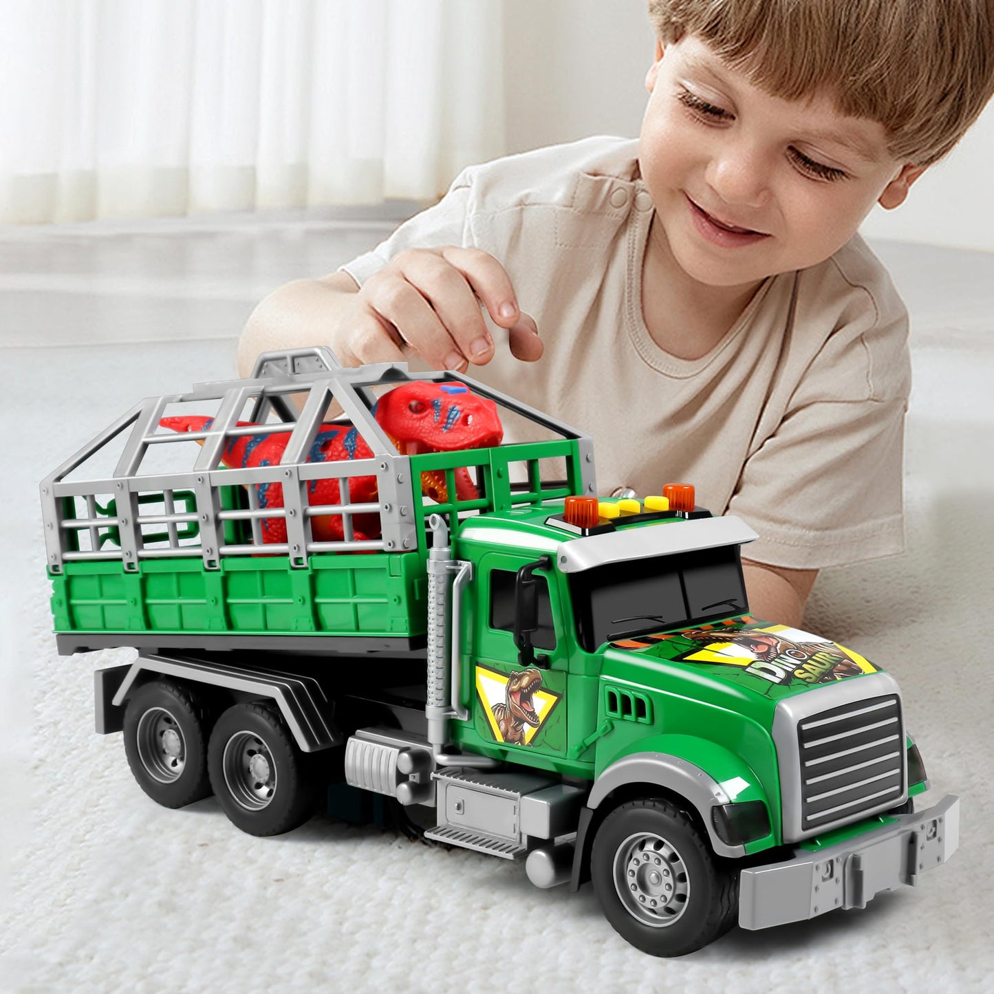Dwi Dowellin Toy Truck Transport Cars Carrier with Dinosaur for Kids Toddlers,Birthday Gifts for Boy Toddler Child 3 4 5 6 Years Old