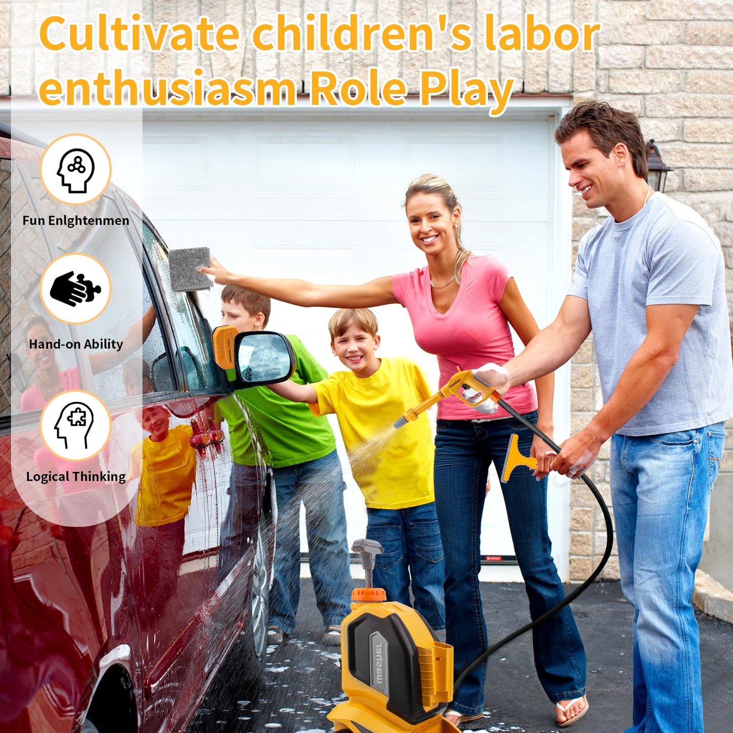 CZOALX Kids Clean Car Wash Toy Toddler Cleaning Set Car Washing Kit,Powerful Manual Pressure Washer with Scraper,Sponge,Rag,Pretend Play Toy Gift for Boys Girls Ages 3+