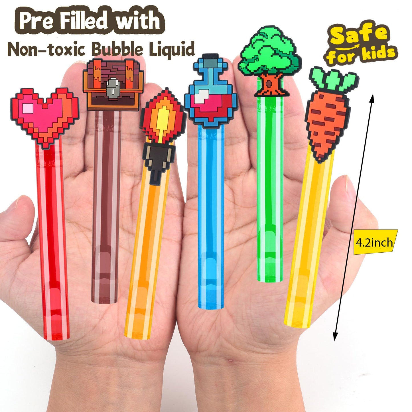 24Pcs Bubble Wands for Pixel Theme Party Favors Decorations Supplies, Goodie Bag Fillers Stuffers Exchanging Gifts Classroom Prizes