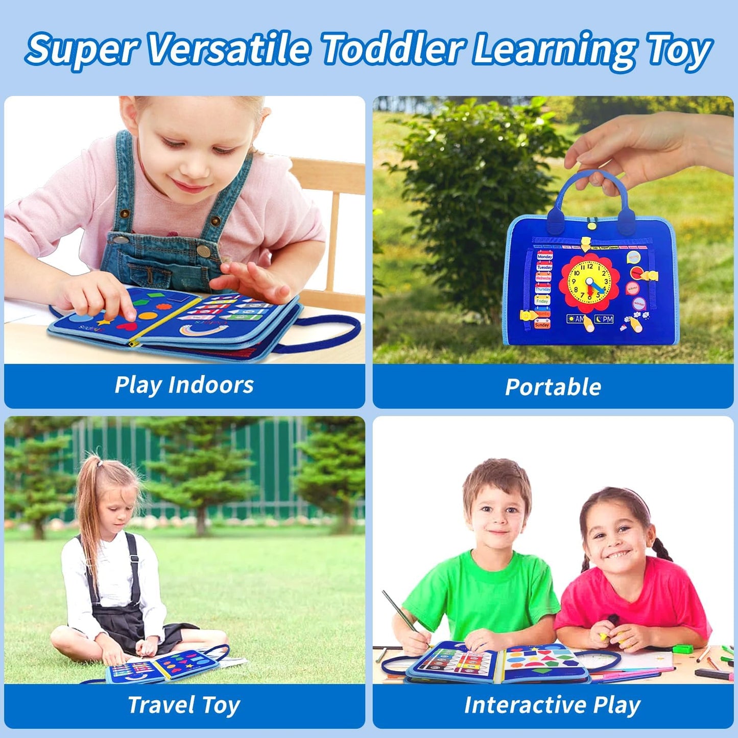 Soupost Toddler Busy Board-Montessori Toys for Boy Girl Birthday Gift, Sensory Learning Toys for Toddlers Busy Book, Airplane Car Travel Activities Toy,Learn Fine Motor Skills