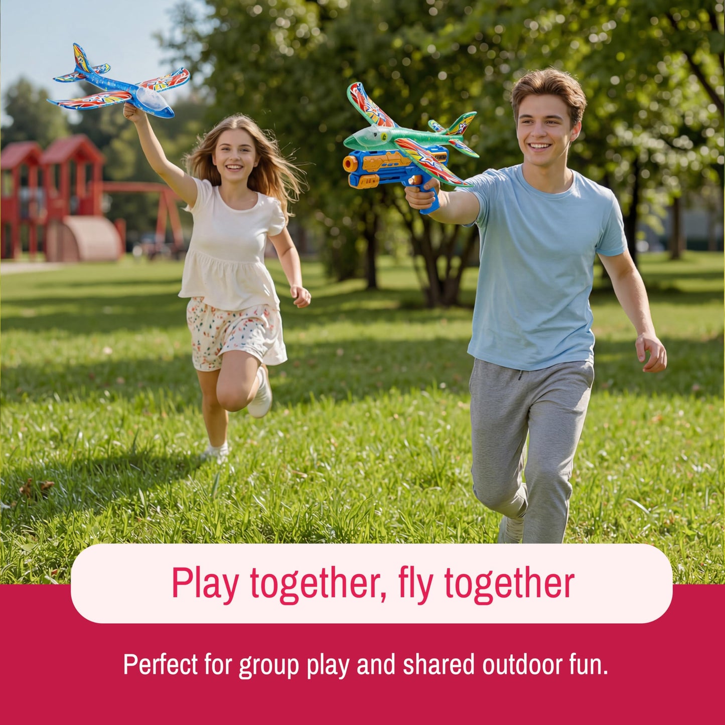 JOYIN 2 Pack LED Foam Glider Airplane Launcher Set, 6 Light-Up Flying Planes with 2 Handheld Launchers, Long Distance Outdoor Flying Game for Teens & Adults (14+)