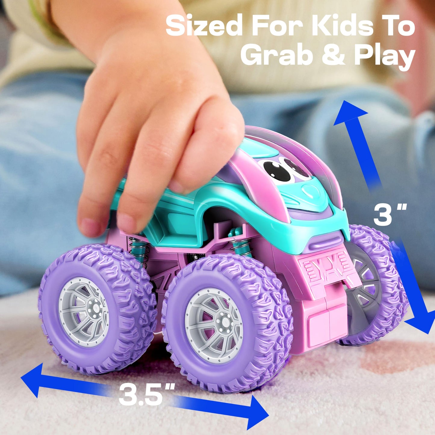 Vroomix Jova 3 Pack Monster Truck Toys, Friction Powered Pull Back Car Toys with Crash, Flip & Bouncing for Toddlers Girls Age 18 Month and Up, Toddler Girl Toys Birthday Gifts