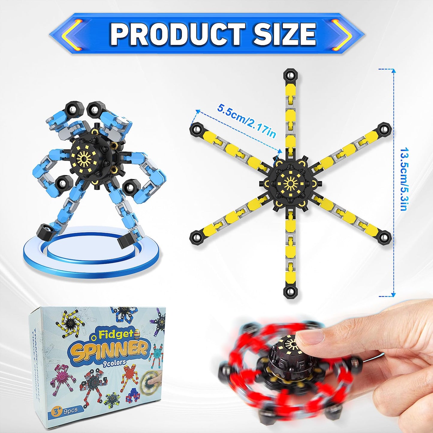 Easter Basket Stuffers Transformable Fidget Spinners,9PCS Funny Sensory Fidget Toys Deformable Chain DIY Robot Spinner,Fingertip Stress Relief Gyro Toy Kids Easter Basket Stuffers Party Favors