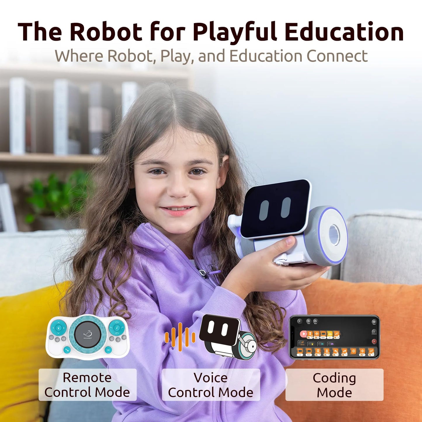 WhalesBot Pubbo Air Smart Interactive Robot for Kids, Voice/Touch/APP/Remote Control, Modular/Scratch Coding, Companion Robotic with Sensors, STEM Educational Toy for Boys Girls 4 5 6 7 8 9 10