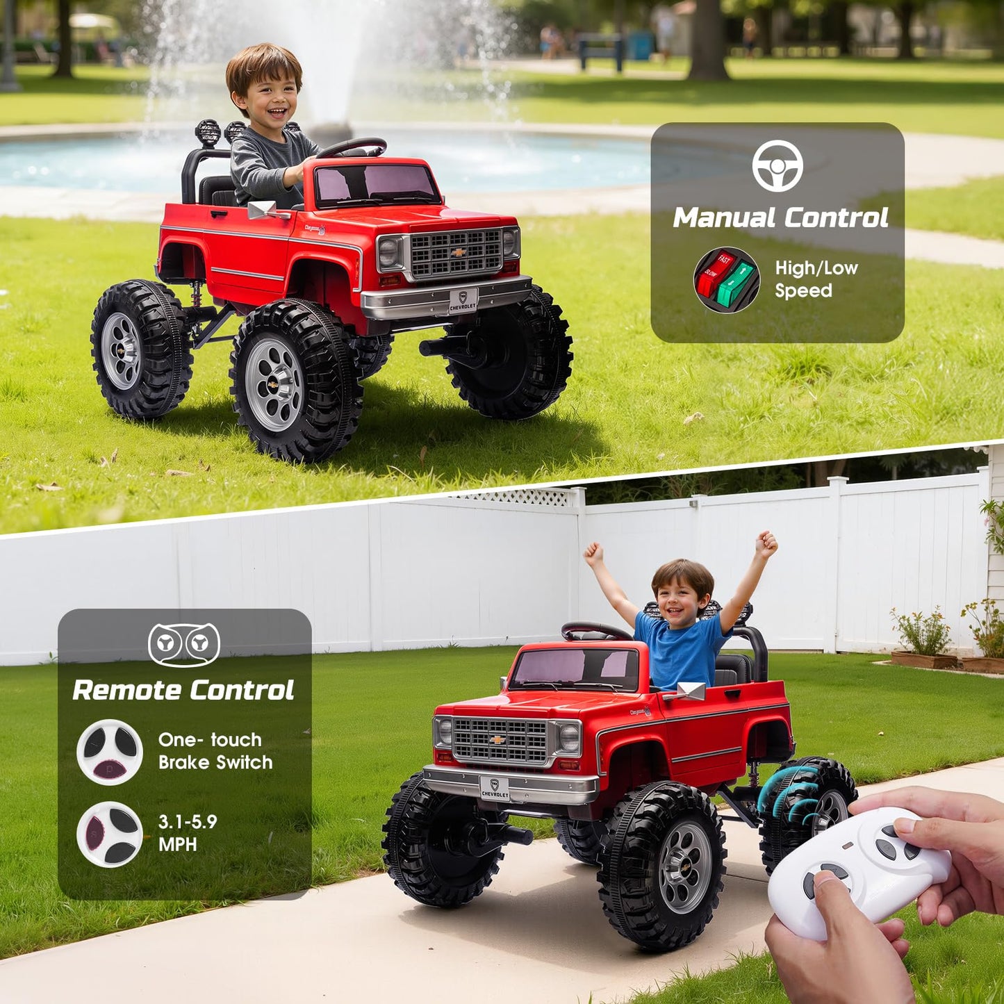 MUKIDY 24V Ride on Car, Licensed Cheyenne Truck w/2X200W Motor, 24 Volt Ride on Toys Power Big Wheels for Big Kids,Remote Control Music,Red
