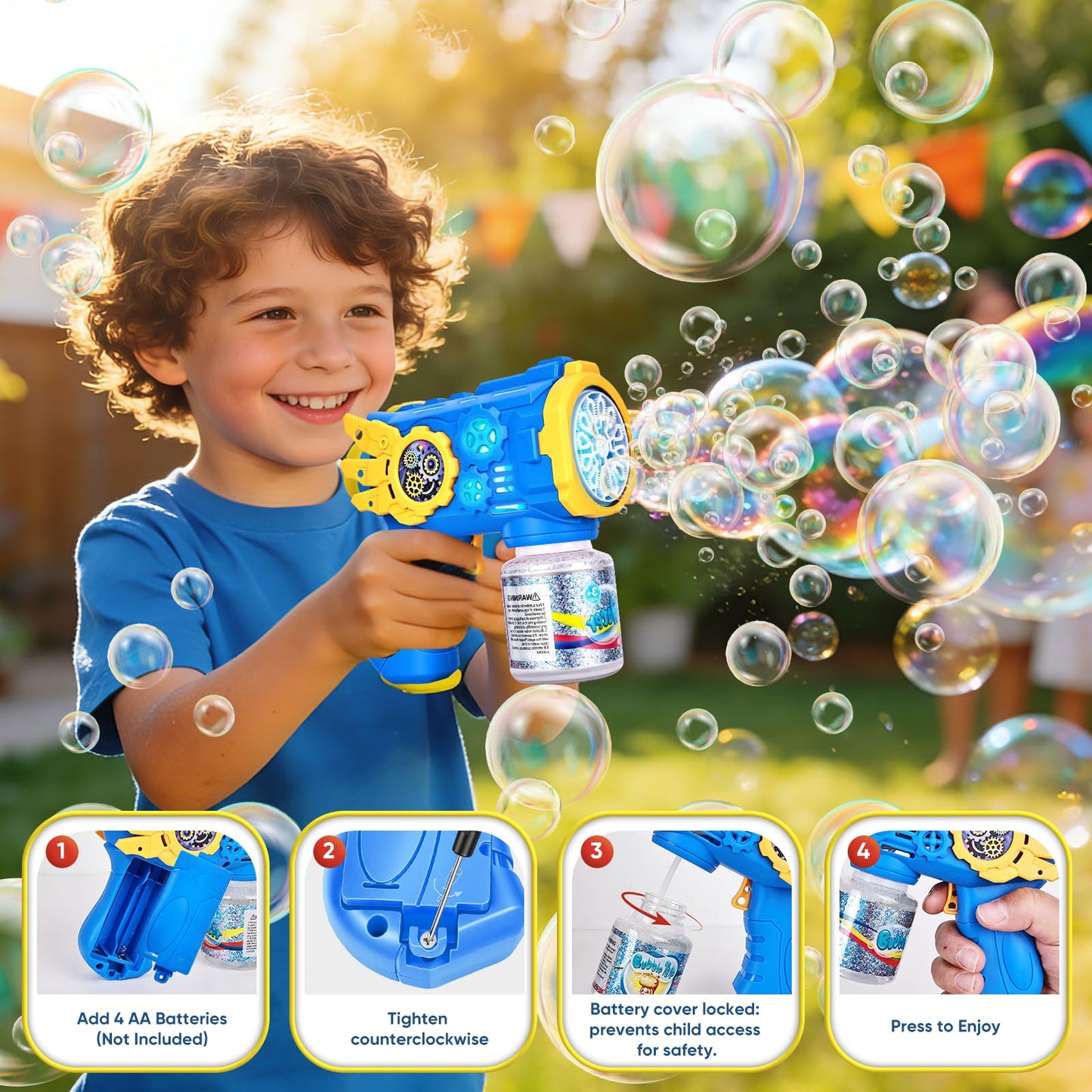 Bubble Gun for Kids with Lights, Automatic Bubble Blower Toy, Leak-Resistant Bubble Bottle, Bubble Guns for Kids Ages 3+, Fun Outdoor Bubble Guns for Parties, Backyard, Birthday Gifts, 2pcs Red+Blue