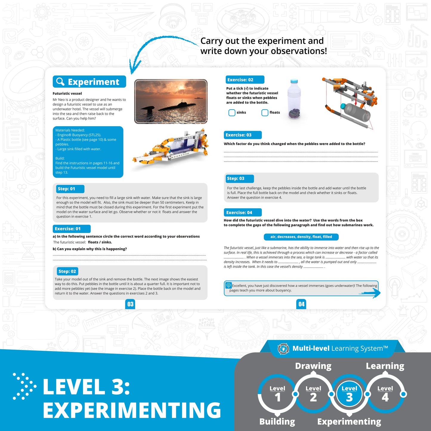 Engino STEAM Labs, How Buoyancy Works, STEAM Toys for Ages 8+, Construction Kit, STEM Project for Girls & Boys, Learning & Education Toys, Experiment & Art Activities (4 Models)