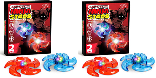 ArtCreativity Light Up Flying Ninja Stars Set, 2 Rubber Throwing Stars with Batteries, Interactive Ninja Kids Toys for Tossing, Games, 2 Colors, Gift for Kids Red and Blue Stars (Pack of 2)