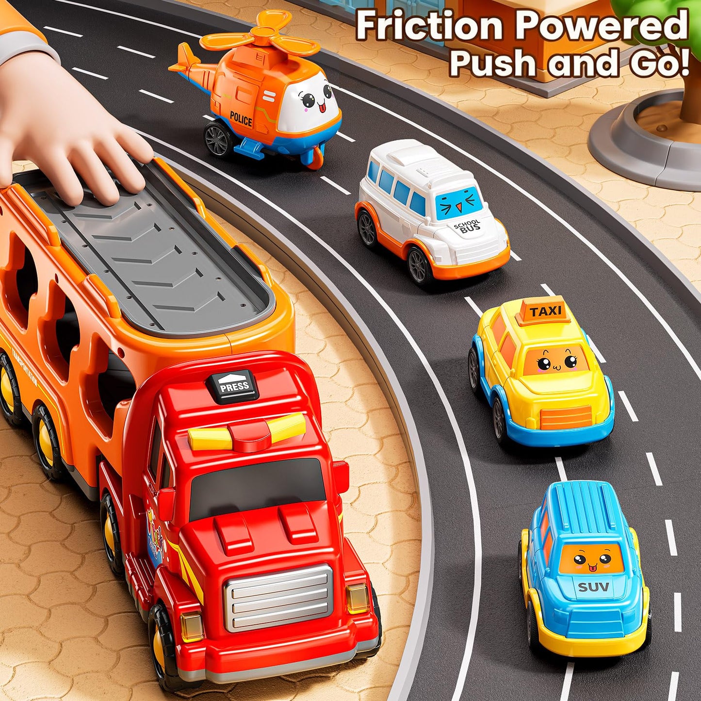 KIZONLY Trucks for Toddlers 3-4 Years, Toys for 3 4 5 6 7 Years Old Boy, 5 in 1 Carrier Transport Truck Vehicle Toy Set with Sound and Light, Christmas Birthday Gift for Kids 3 4 5 6 Years Old