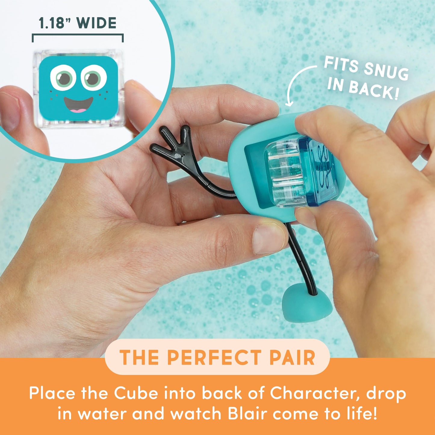 Glo Pals Water Activated Light-Up Sensory Bath Toy Character and Cubes for Bathtime and Sensory Play, Character and Pack of 6 Cubes, Blair