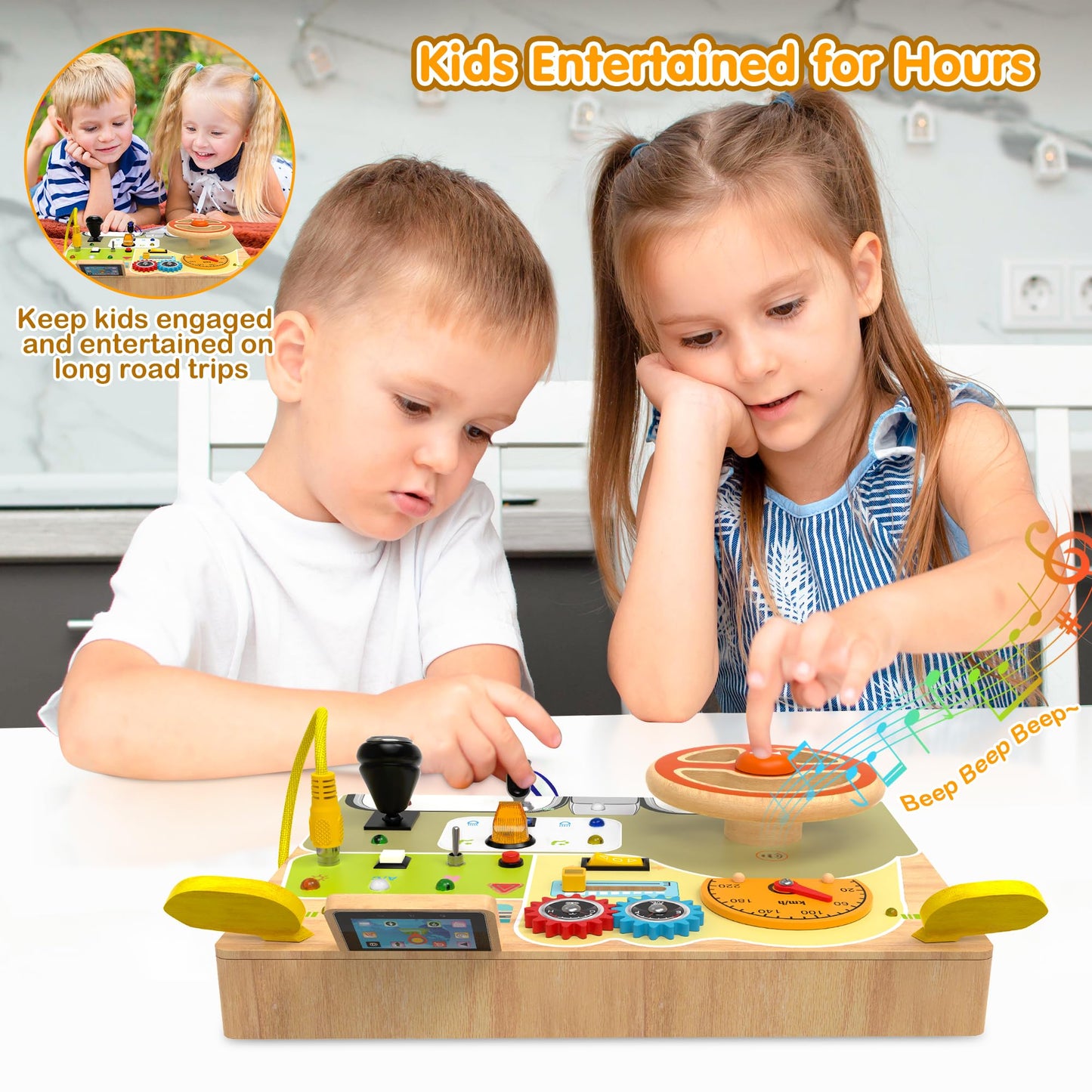 JGOBUB Montessori Toddler Toys - Baby Wooden Busy Board - Sensory Toys with Light Switch - Travel Toys for Educational Toddler Activities for Toddlers 3 4 5 6+ Year Old