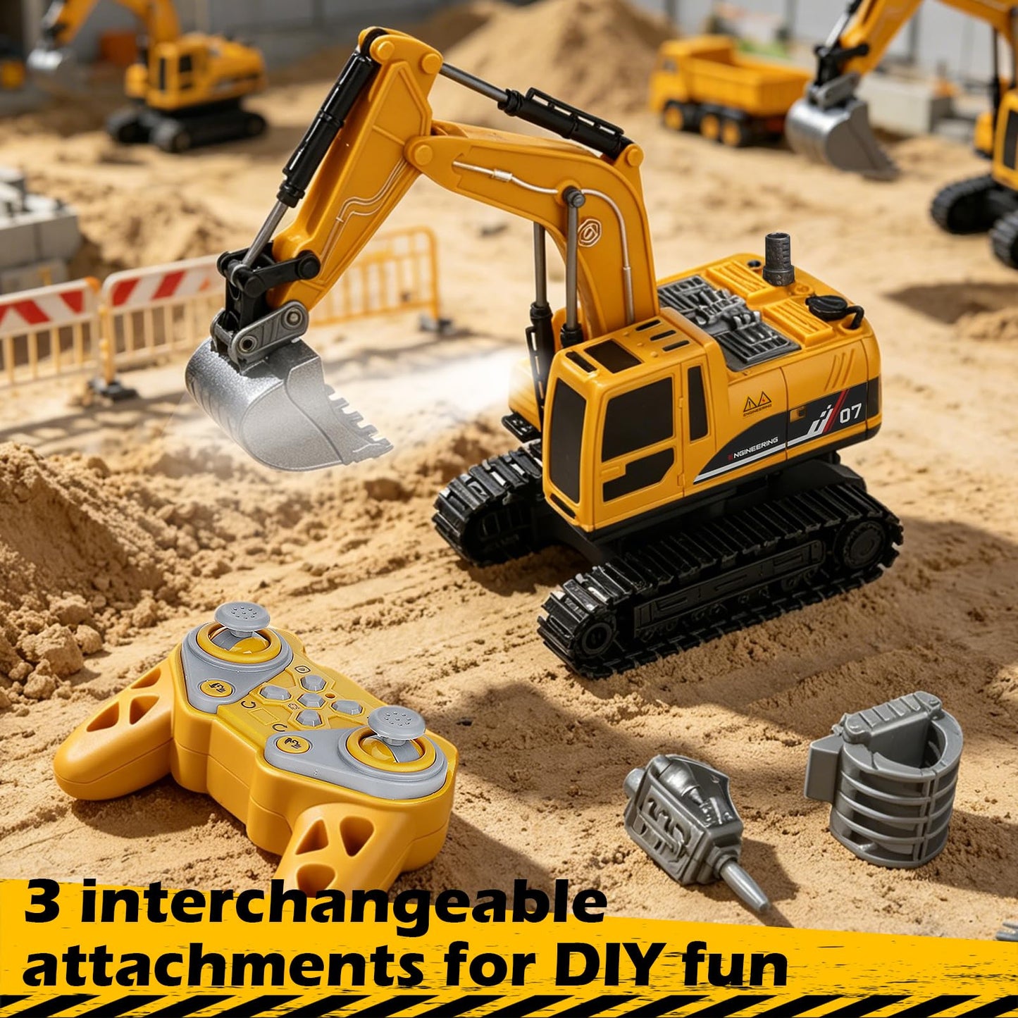 VGY Remote Control Excavator Toys for Boys,2.4GHz RC Excavator with Mute Function,Construction Toys for Kids Age 3-5 4-7 8-12 Year Old Birthday Gift