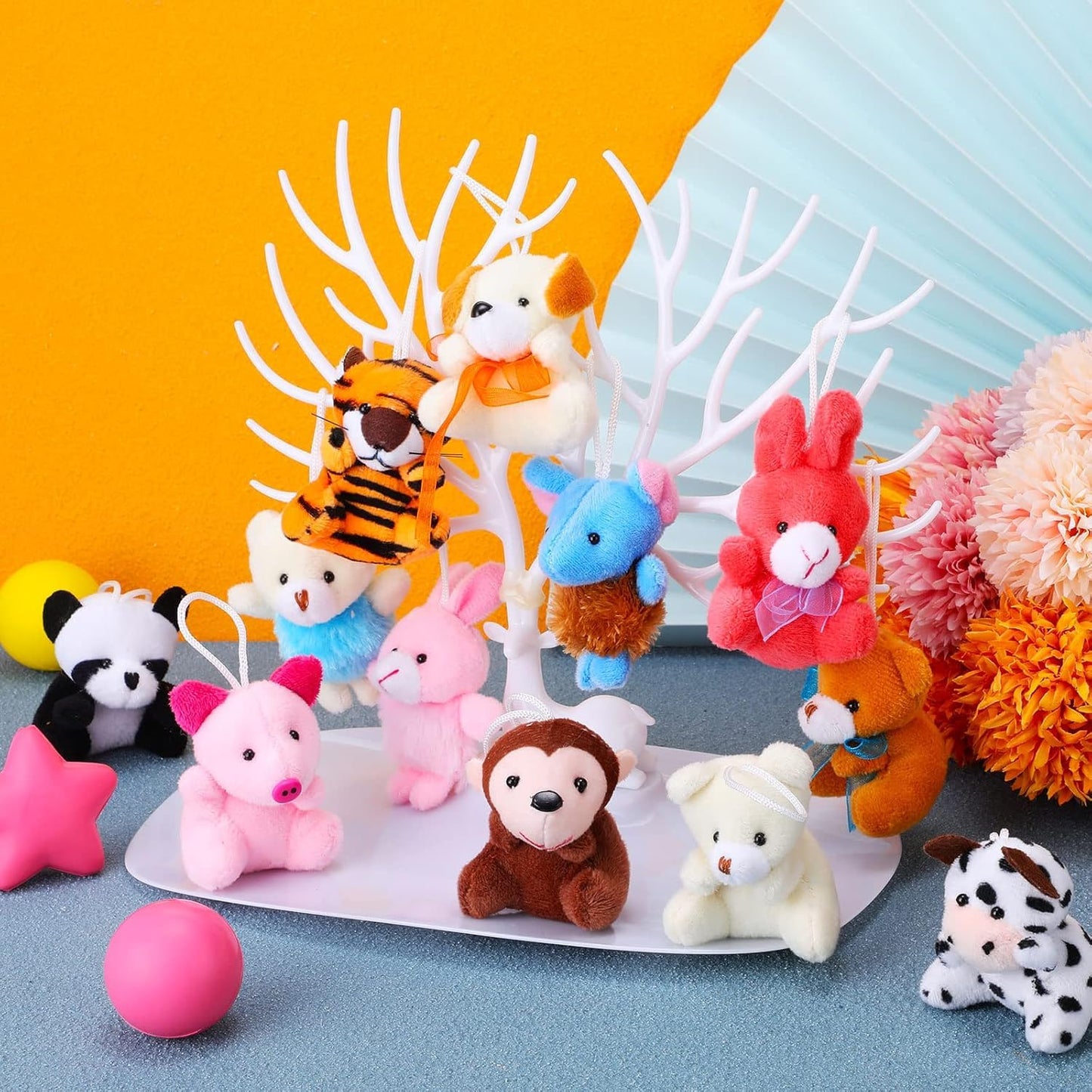 LMAZEPMQ Mini Plush Animal Toy Set,Cute Animals Keychain Decoration for Kids,Goodie Bag Fillers, Basket Stuffers, School Prizes, Valentine's Day Party Supplies (96pcs)