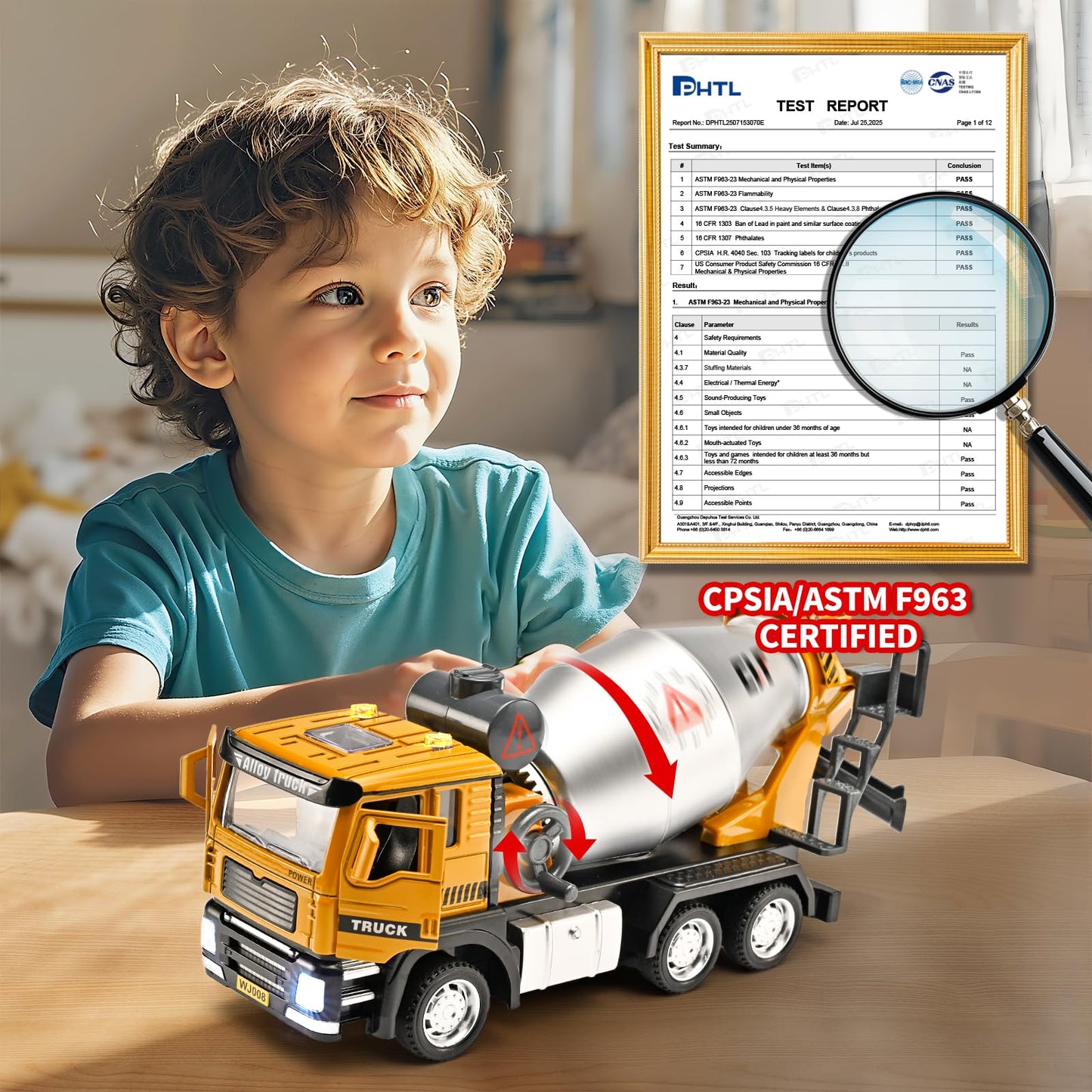 NOVAFUSION Cement Mixer Truck Toys for Boys,Cement Mixer Toy Truck Metal Diecast Cab,Pull Back Mixer Trucks Construction Trucks with Lights and Sounds,Cement Truck Toys for Boys 3-5 Year Old