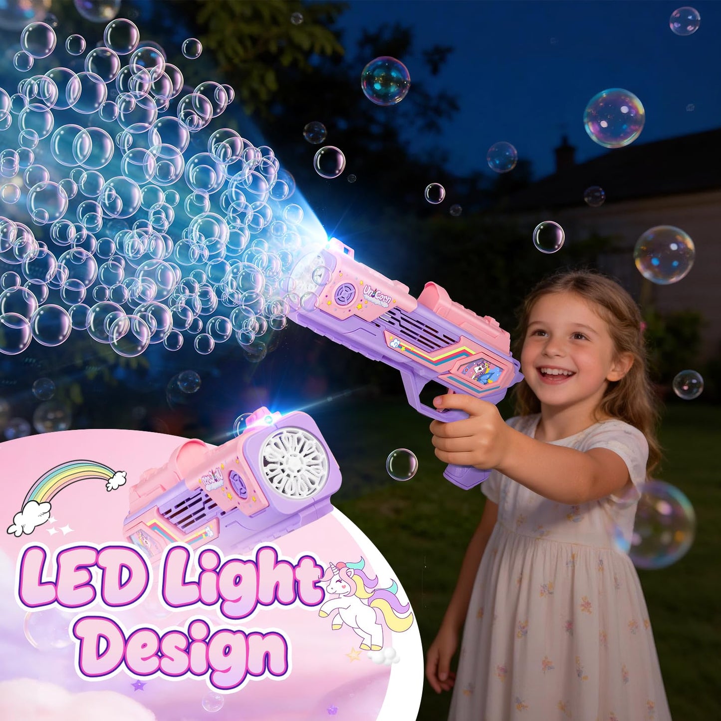 Amiabling Unicorn-Bubble Gun：Unicorn Toys for Girls Age 4-6, Outdoor Toys for Kids Ages 4-8, 3+ Year Old Girl Gifts, Easter, Summer, Wedding, Party Favors, Halloween, Birthday Gifts