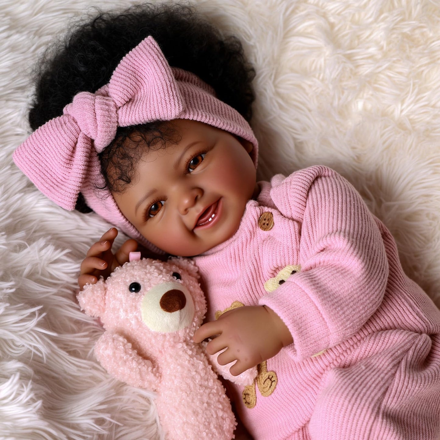 BABESIDE Lifelike Reborn Baby Dolls Black - 17-Inch Baby-Soft Body & Curls Realistic-Newborn Baby Doll African American Real Life Baby Dolls Cloth Body for Kids