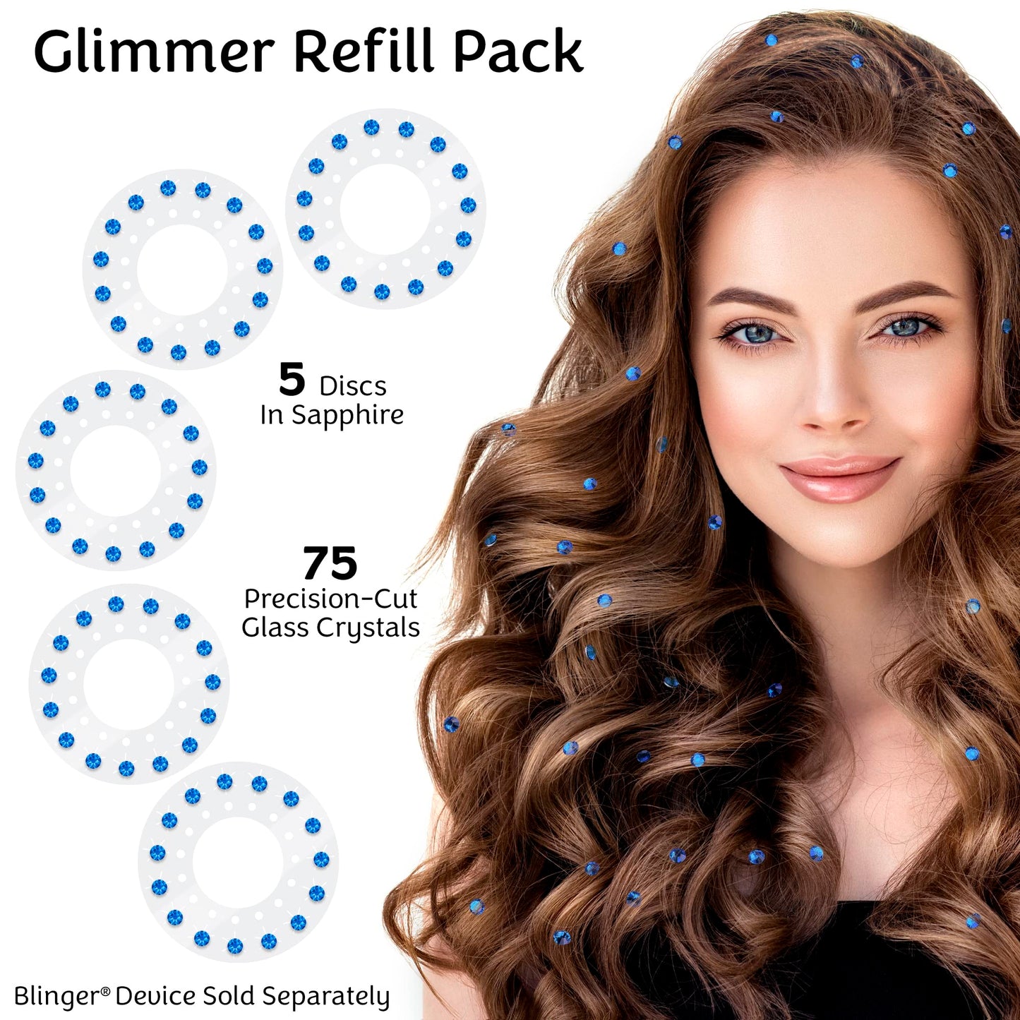 blinger® Shimmer Crystal Refill Pack – as seen on Shark Tank | 5 Discs – 75 Precision-Cut Glass Crystals | Hair-Safe Accessories | Styling Tool Not Included| Rose 4 mm