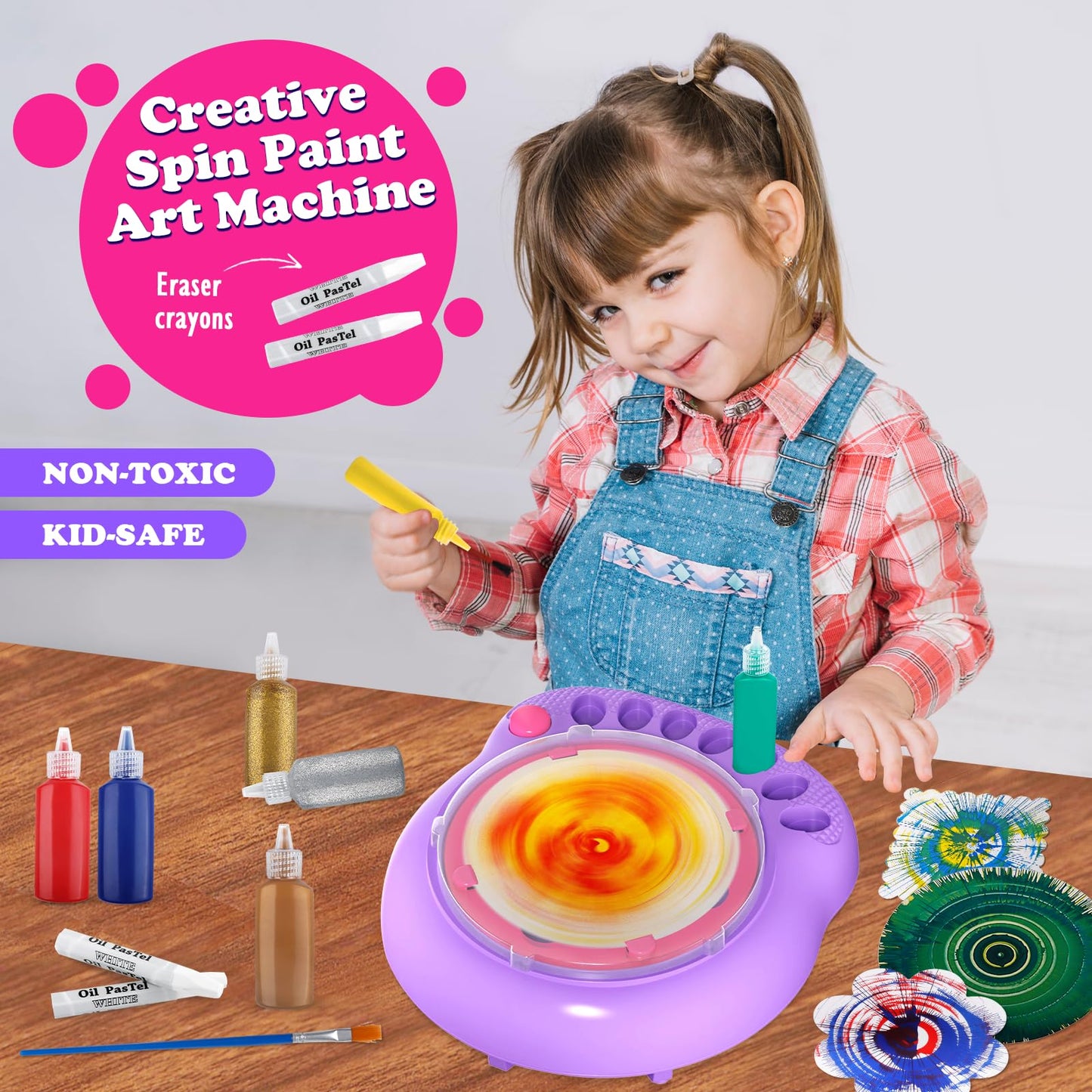Spin Art Machine for Kids - Paint Spinner Art Craft Kit with 36 Artboards & 7 Colors - Arts and Crafts Painting Set for Boys Girls Ages 4-12, Birthday Easter Gifts for 6 7 8 9 10 Year Old (Purple)