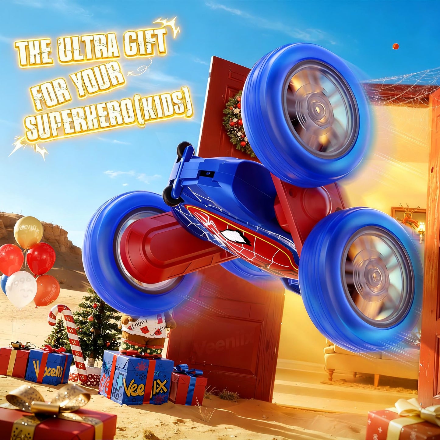 Veeniix V996 Spider Remote Control Car, RC Crawler with Double Sided 360° Flip 4WD Rechargeable Stunt Car, Indoor Outdoor Toys for Boys 4 5 6 7 8 9 10 11 12, Birthday for Kids Age 4-12