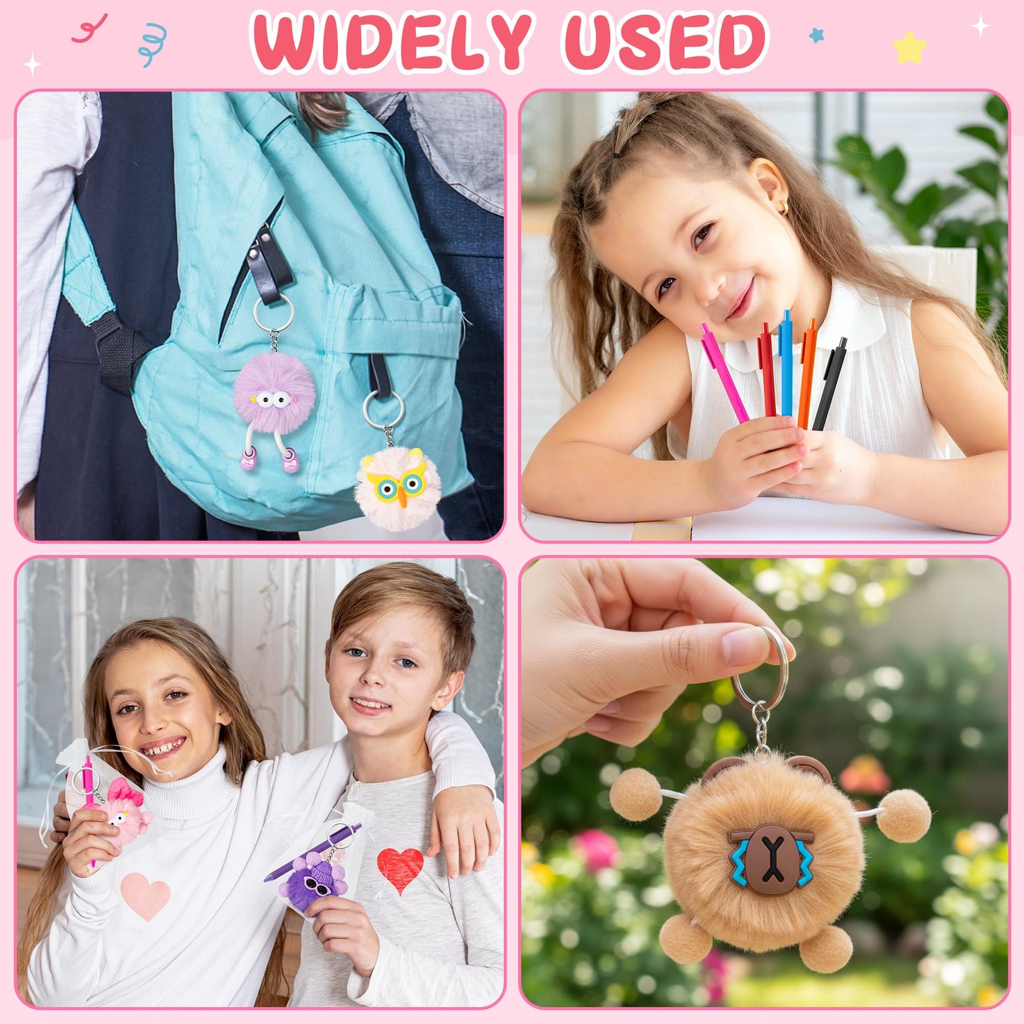 LieToi Kids Keychain Pens Gift - 24 Pack Cute Key Chains Goodie Bags Holiday Party Favors Elementary Classroom Student Prizes Easter Egg Fillers Basket Stuffers Keyrings Bulk Birthday Carnival Gift