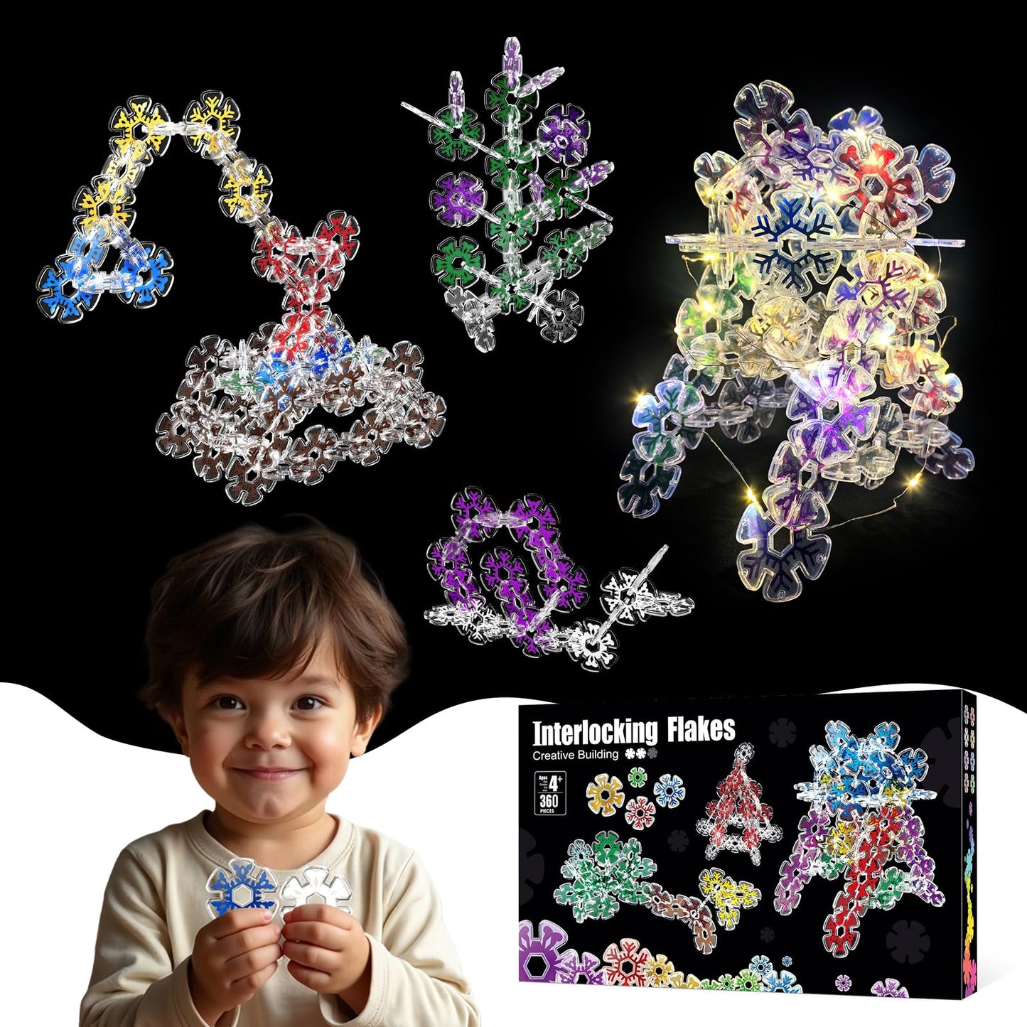 Pleykele Translucent Snowflakes Interlocking Building Chips，360PCS Interlocking Discs, STEM Learning Construction Blocks Toys, Brain Development Playset for Girls and Boys Aged 4+