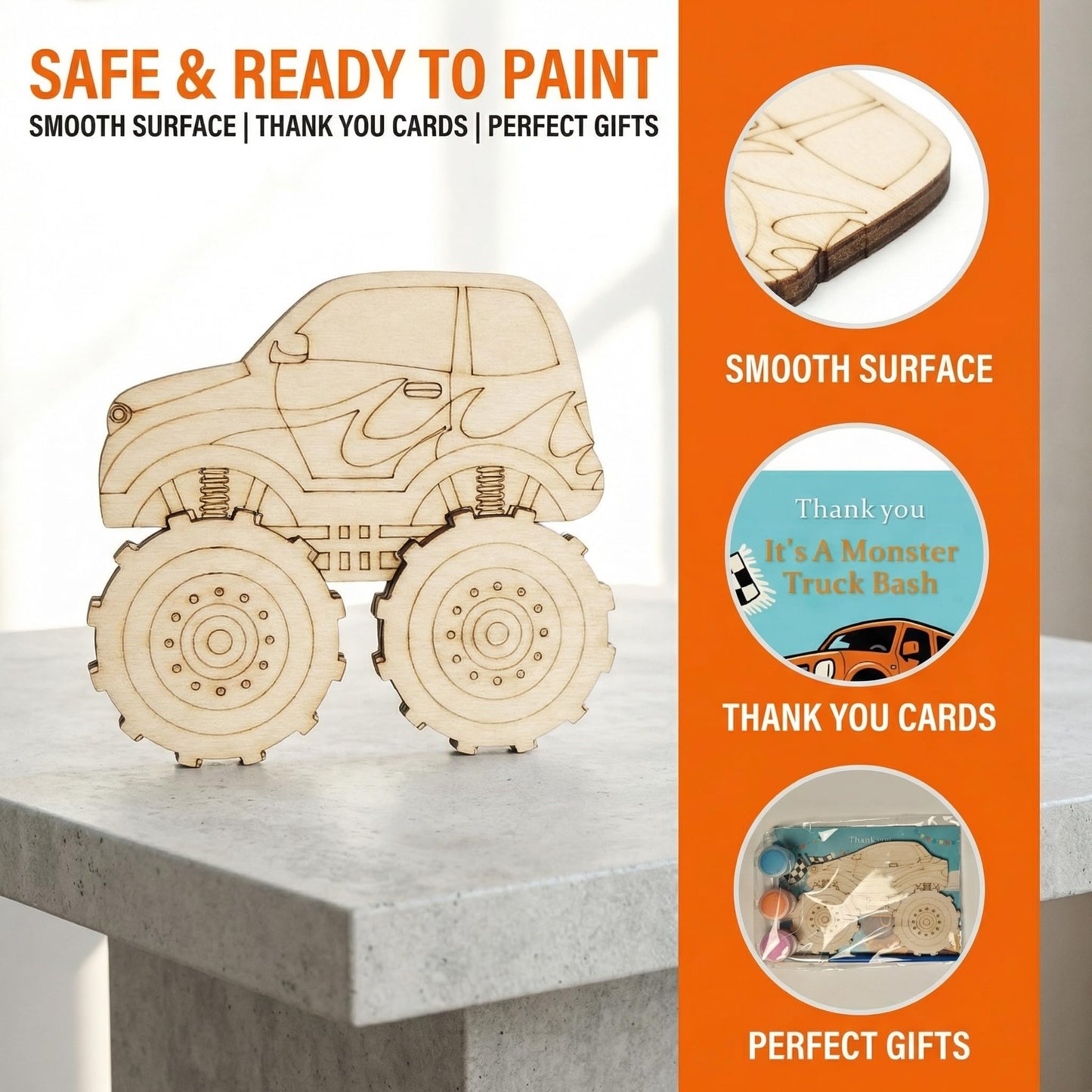 WORGO 24 PCS Monster Truck Party Favors, DIY Painting Kits with 6 Unique Wooden Trucks, Crafts for Kids Ages 4-8 Birthday Party Interactive Game and Goodie Bag Fillers