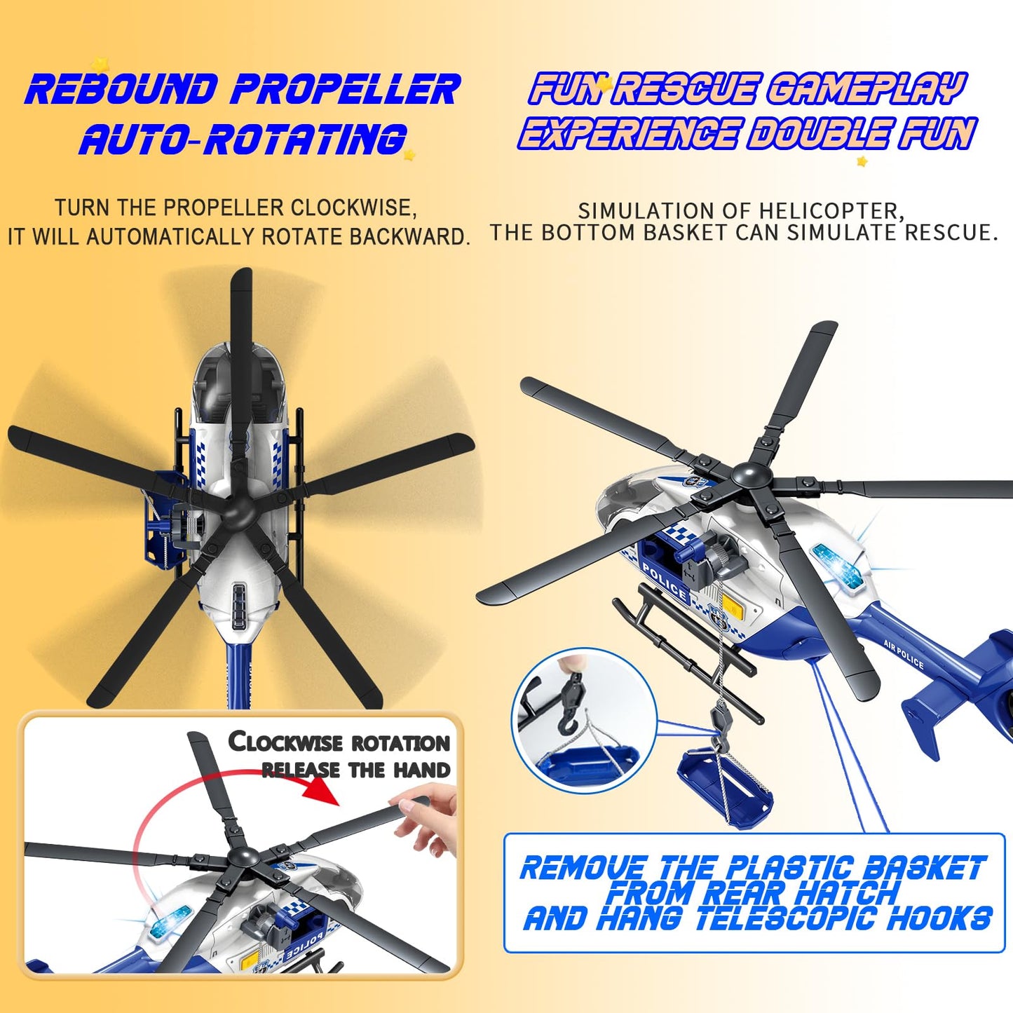 ANJARU Helicopter Toy with Lights and Sound,Simulative Rescue Helicopter Toddler Kids Toys for Kids Aged 3 4 5 6 Pull-Back Propeller Army Toys Toddler Kids Boys Gifts (Rescue Helicopter)