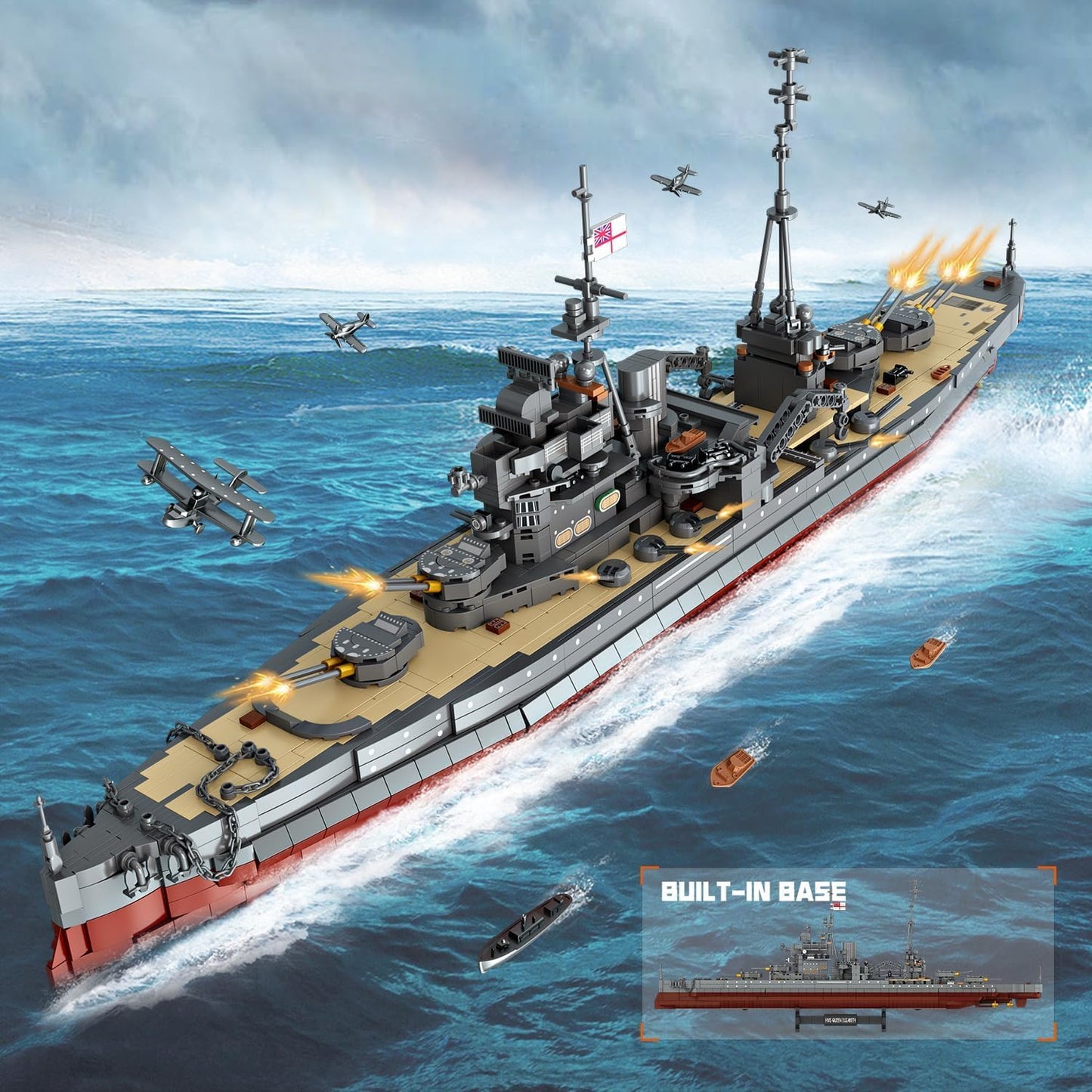 Military Series World War II Battleship Building Kit, 2277 Pcs Queen Elizabeth Class Battleship Compatible with Lego Military Army Set Adults WW2, Gift Boat Building Block Teens 14+ Model Home Decor