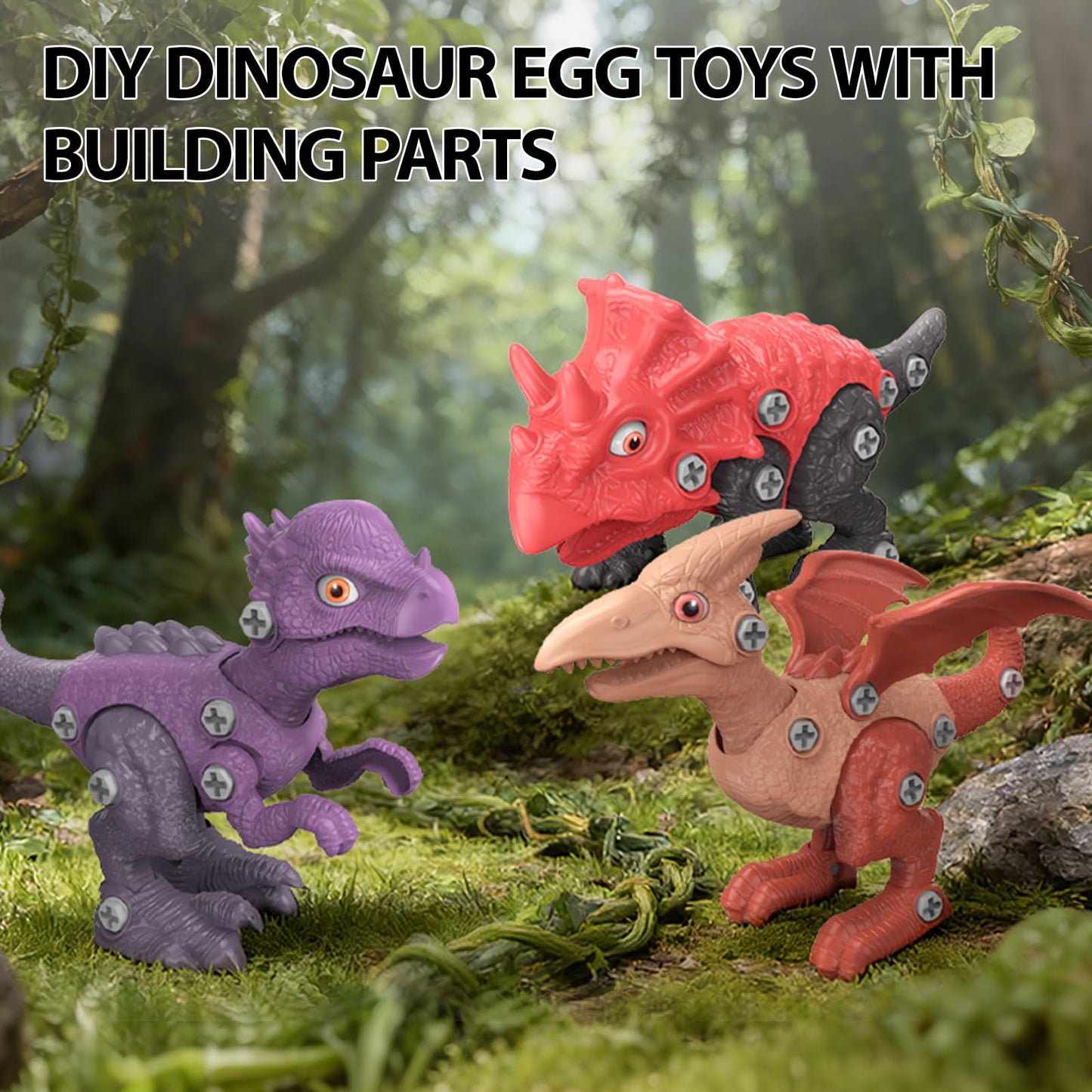 Goldlok Dinosaur Toys for 3 4 5 6 7 8 Year Old Boys,3 Pack Hatching Dinosaur Eggs with Take Apart Dinosaur Toy,STEM Construction Building Toy,Birthday Christmas Easter Gifts for Kids(Random Styles)