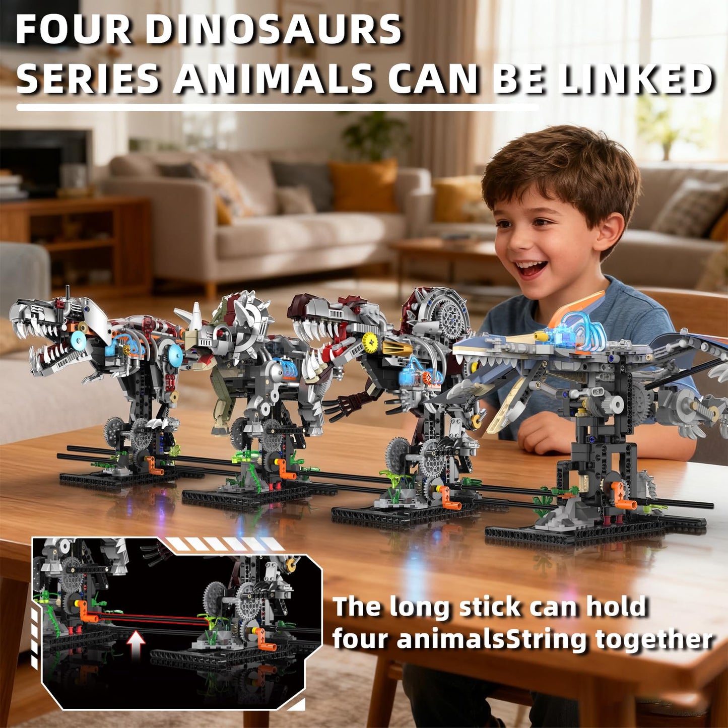 Suplanet Mechanical T-Rex Dinosaur Building Set with Lights, Rotatable Components & Display Stand, STEM Building Toy for Boys 8-14, Home Office Decor for Adults, Mechanical Enthusiasts (730PCS)