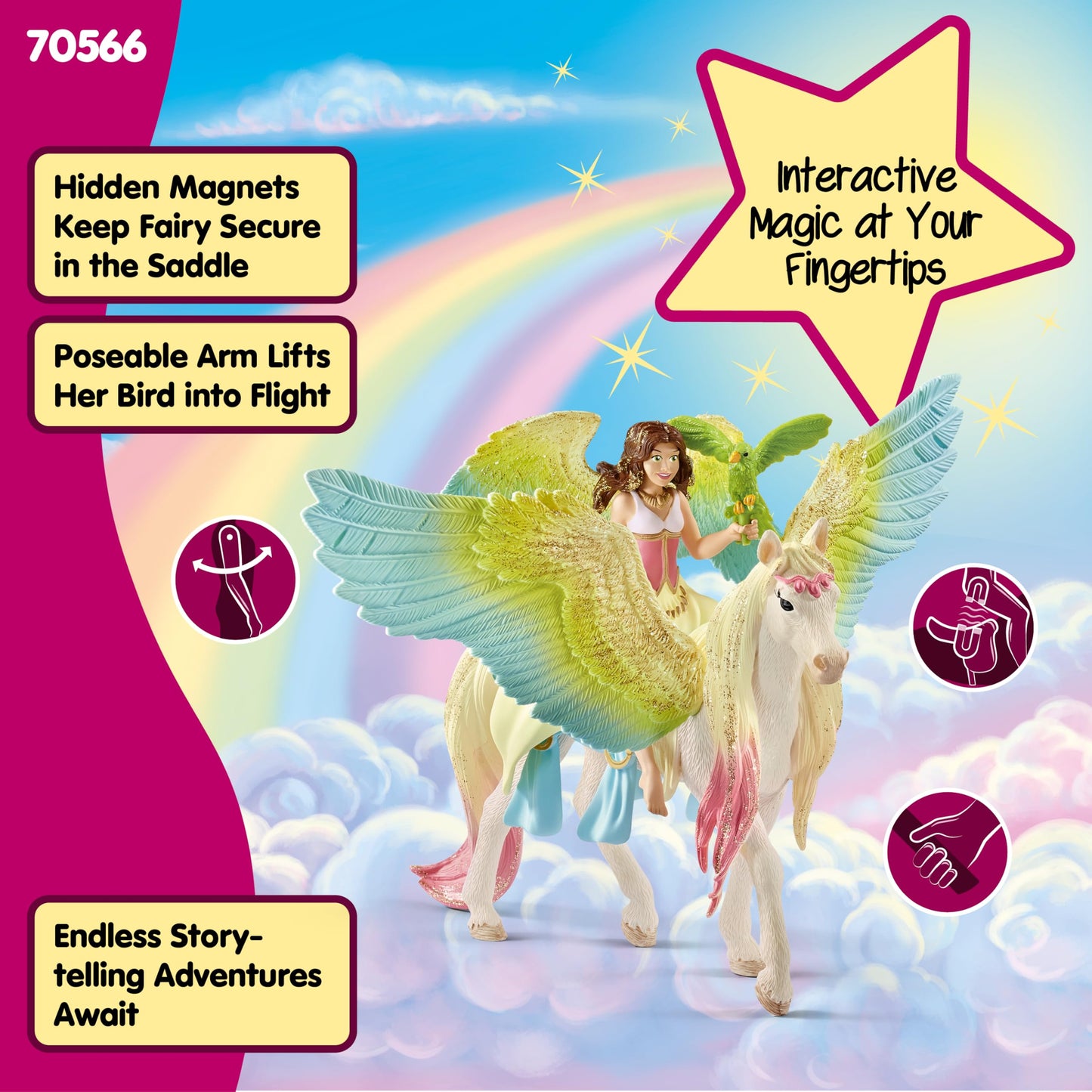 Schleich Bayala - 3 PC Surah and Pegasus Fairy Toy Set - Poseable Fairy Figurine, Unicorn Figure with Magnetic Saddle - Fantasy Playsets for Girls and Boys - Imaginative Play for Kids Ages 5+ | 70566
