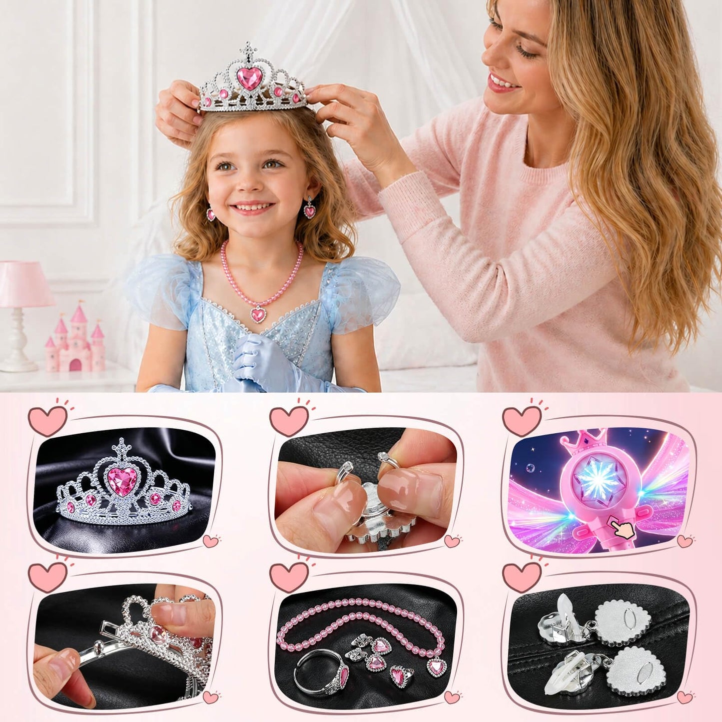Gretex Bubble Wands for Kids Ages 3-5 Years Old: Girls Dress Up Toys Set Princess Light Up Bubble Wand, Musical Automatic Bubble Blower, Birthday Party Gift for Toddler Girls 3-8 Years Old