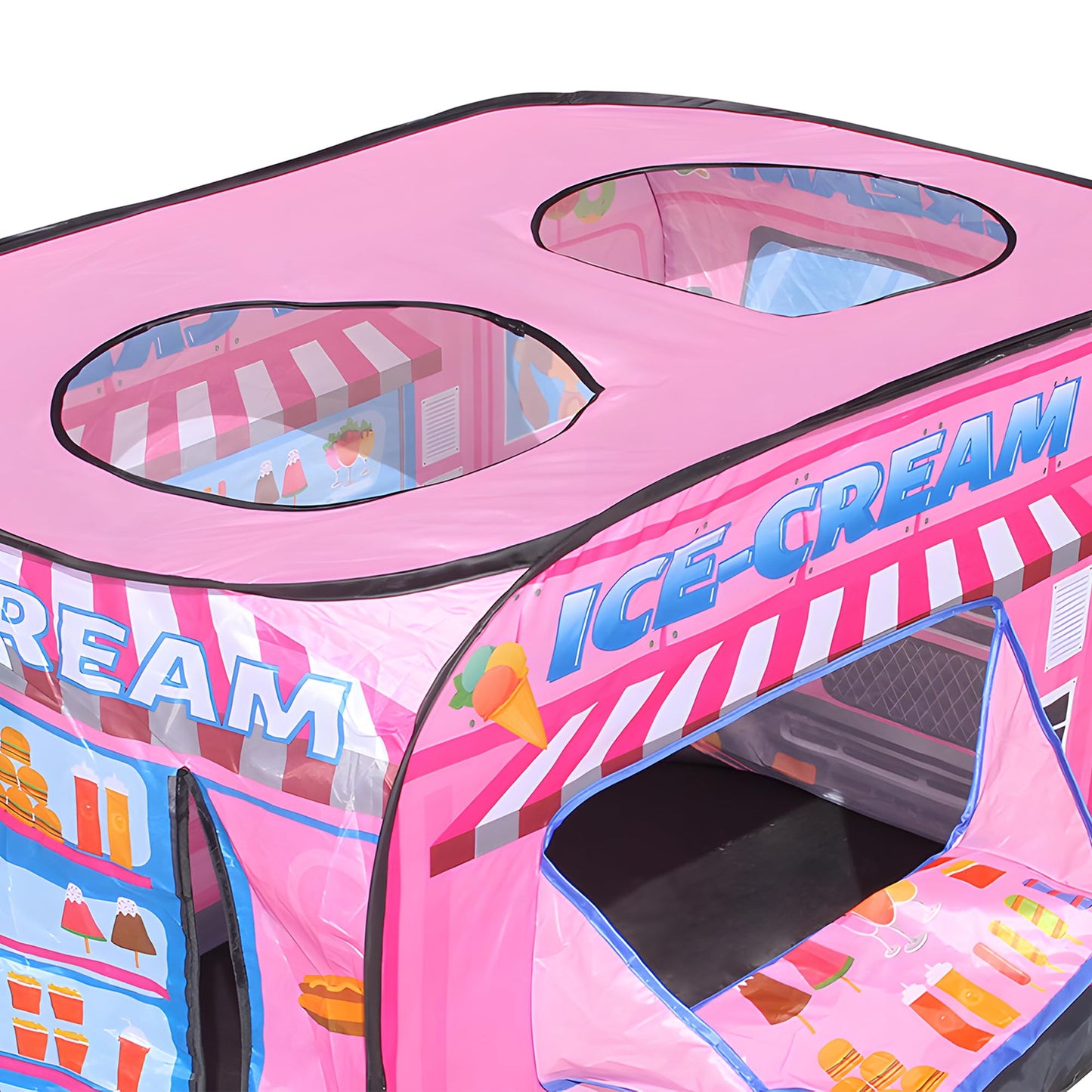 DOOLMIN Pop Up Play Tent for Kids - Foldable Indoor & Outdoor Playhouse Vehicle Toys for Toddlers, Boys and Girls - 2 Openings, Flat-Folding for Compact Storage(Ice Cream Car,Pink)