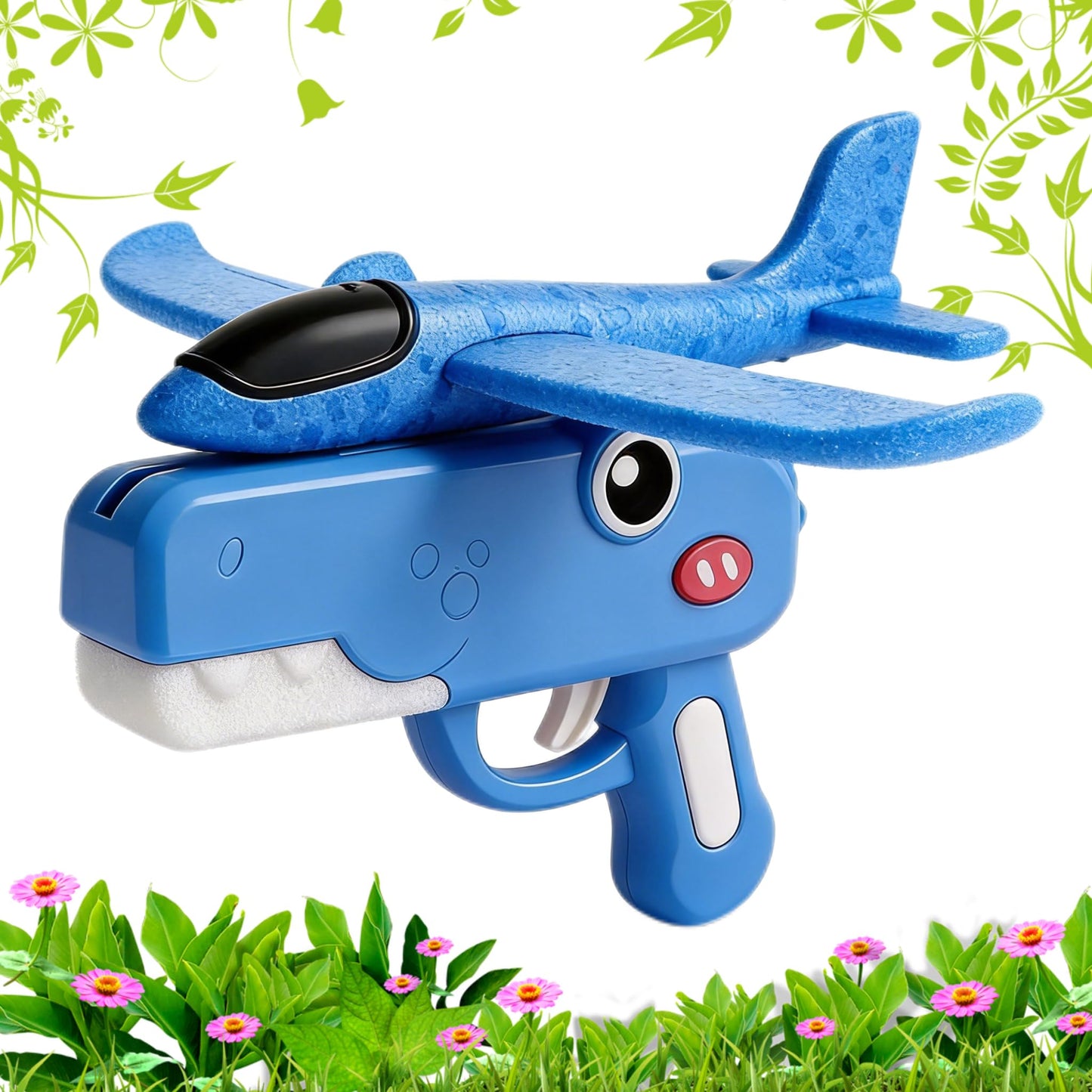 Cute Dinosaur Airplane Launcher Toy -Boxed Version, 8'' Foam Glider Plane - Outdoor Flying Catapult Toy - Fun Birthday Gifts, Easy to Launch Foam Aircraft (Blue)