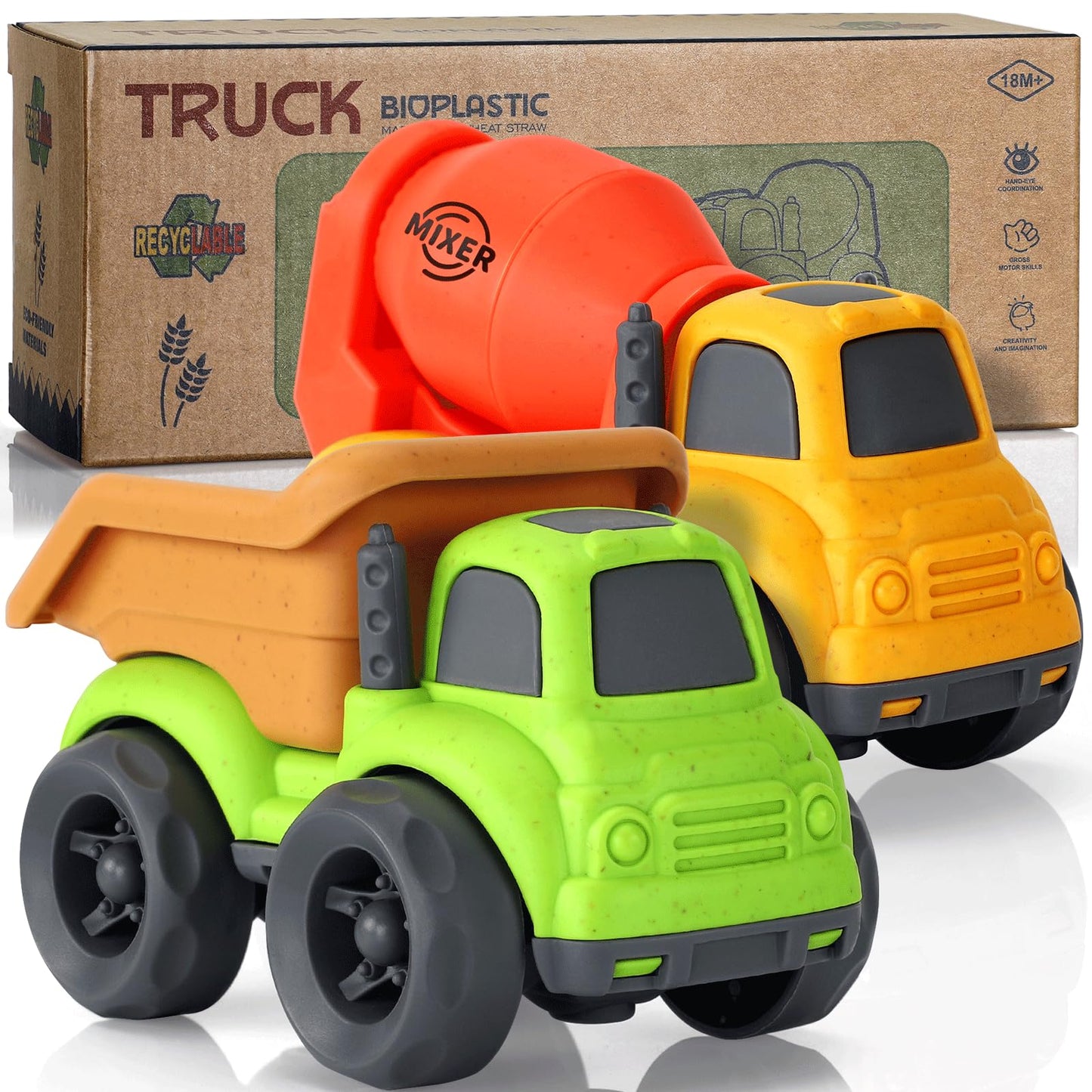 UOYLEYVN Toddler Toys for 2 Year Old Boy, Dump Truck Toys and Mixer Cement, BPA Free, Phthalates Free, PVC, Outdoor Toys for Toddlers 2-3, Ideal Toy Cars for 2 3 4 Year Old Boy Christmas Birthday Gift