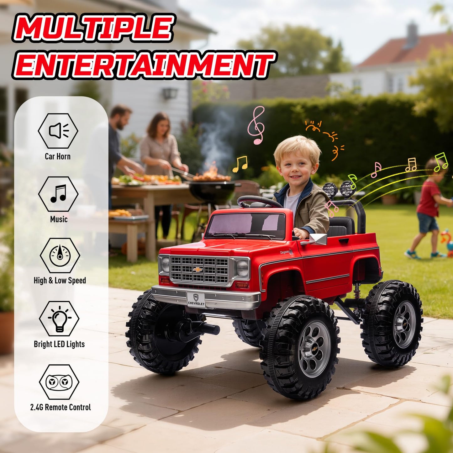 MUKIDY 24V Ride on Car, Licensed Cheyenne Truck w/2X200W Motor, 24 Volt Ride on Toys Power Big Wheels for Big Kids,Remote Control Music,Red