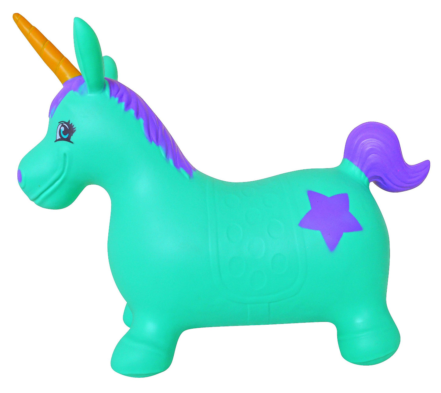AppleRound Unicorn Bouncer with Hand Pump, Inflatable Space Hopper, Ride-on Bouncy Animal for Children (Turquoise)