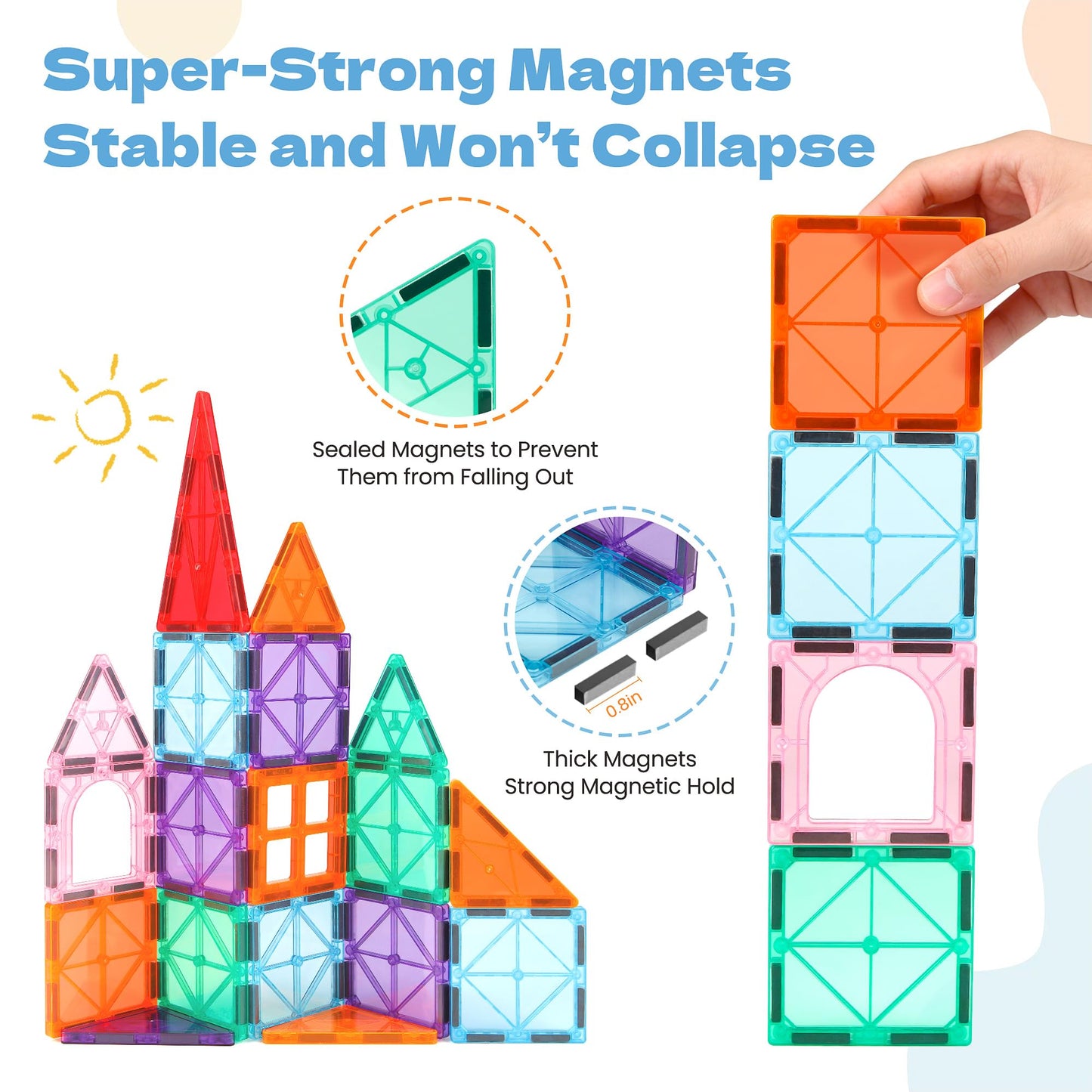 CHIZEKOO Magnetic Tiles with 2 Cars, 100 Pcs Magnetic Building Blocks Set, Preschool Children Educational Construction Toys, Magnetic Blocks for Kids Ages 3–12 Birthday for Boys and Girls